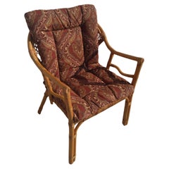 Vintage Rattan and Bamboo Boho Chic Armchair with Cushion