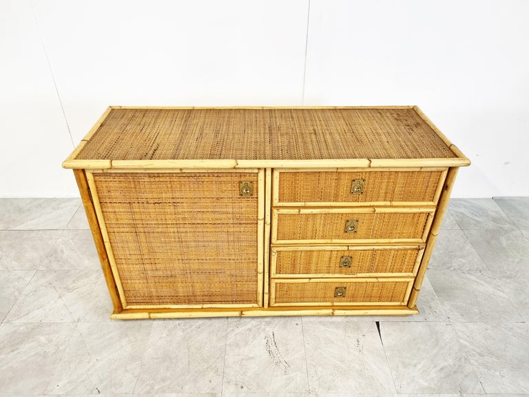 Bohemian Vintage Rattan and Bamboo Cabinet by Dal Vera, 1970s