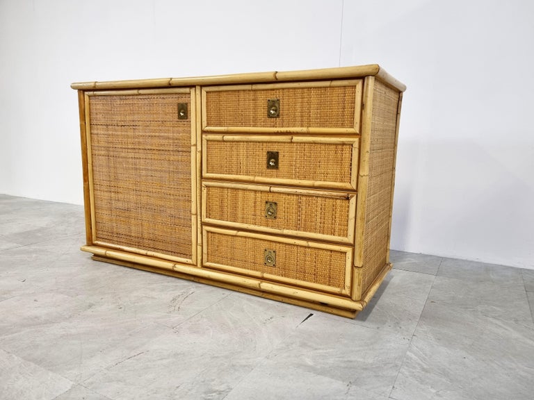 Italian Vintage Rattan and Bamboo Cabinet by Dal Vera, 1970s