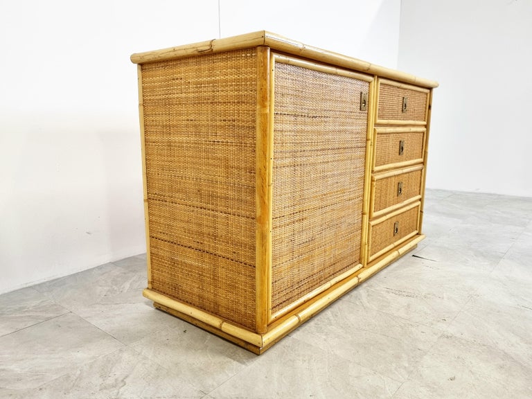 Late 20th Century Vintage Rattan and Bamboo Cabinet by Dal Vera, 1970s