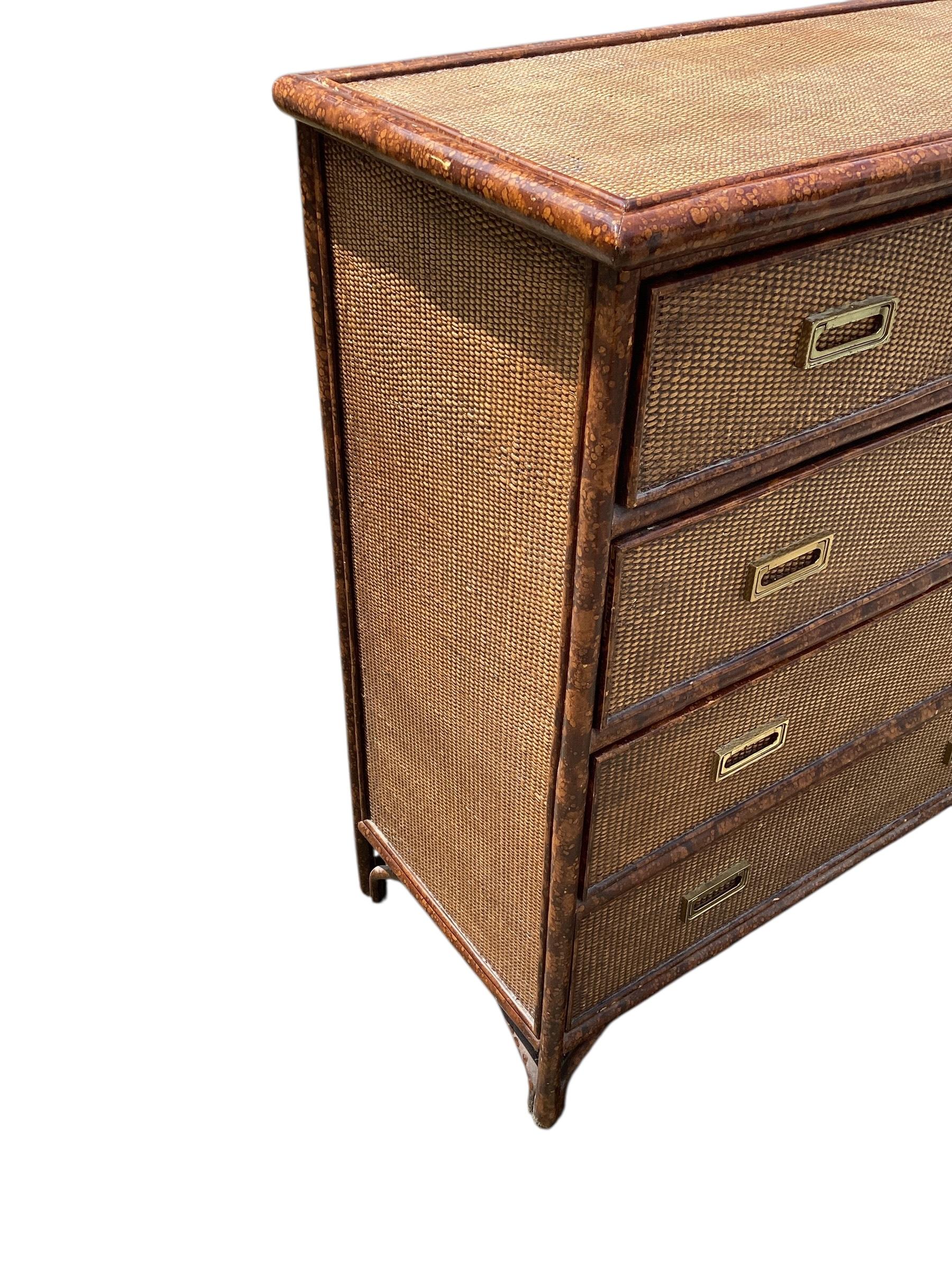 Vintage Rattan and Bamboo Chest of Drawers In Good Condition For Sale In Chapel Hill, NC