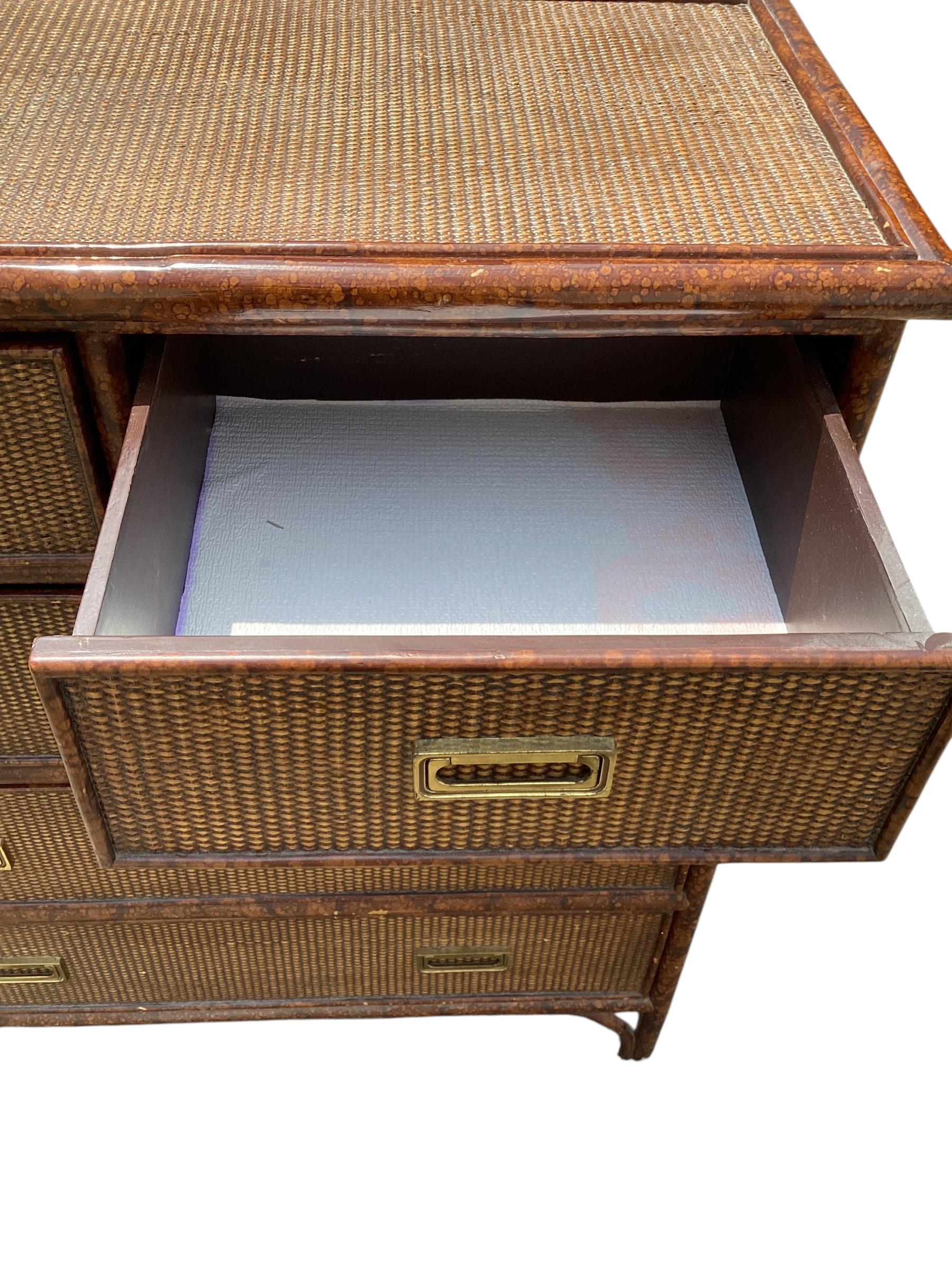 Vintage Rattan and Bamboo Chest of Drawers For Sale 2