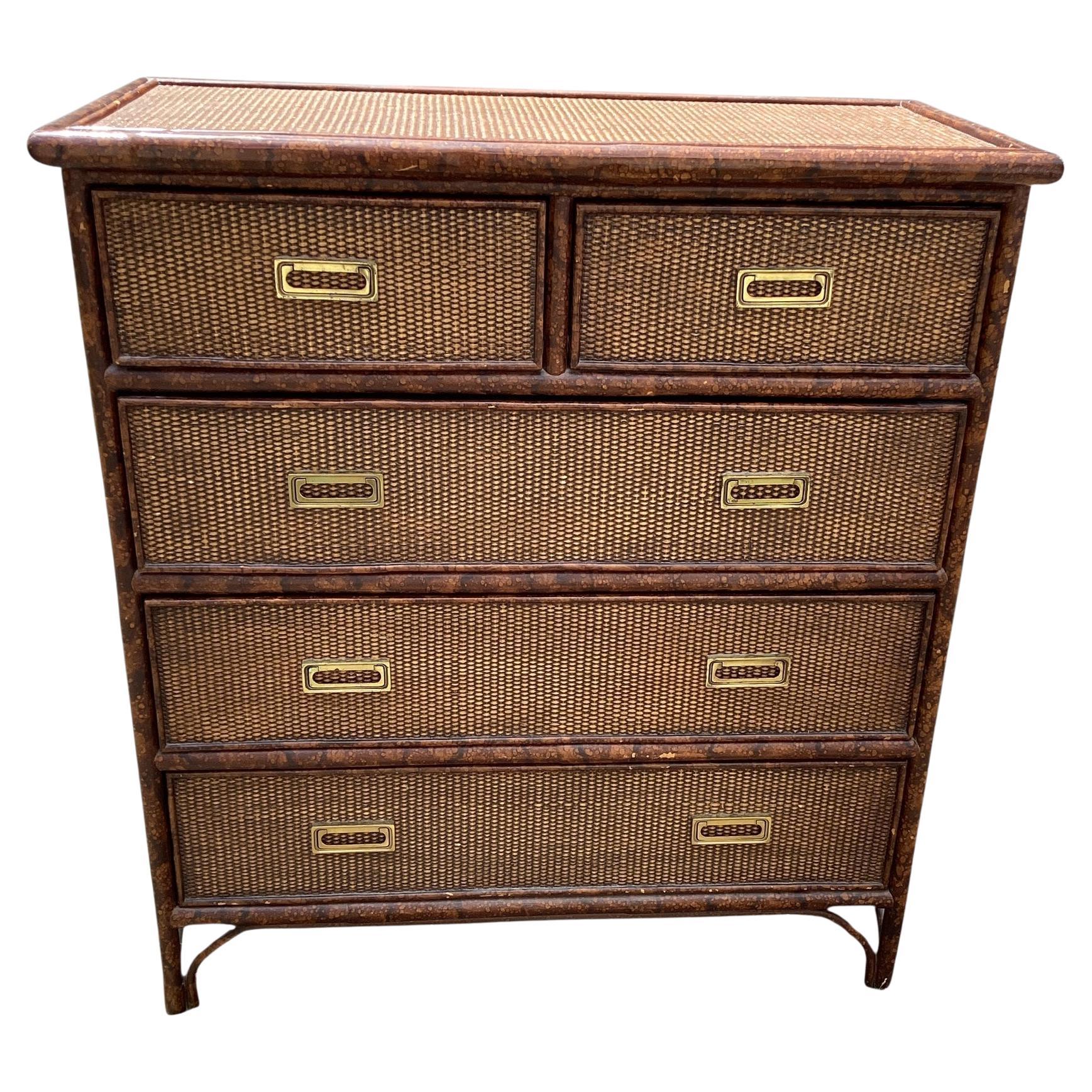 Vintage Rattan and Bamboo Chest of Drawers