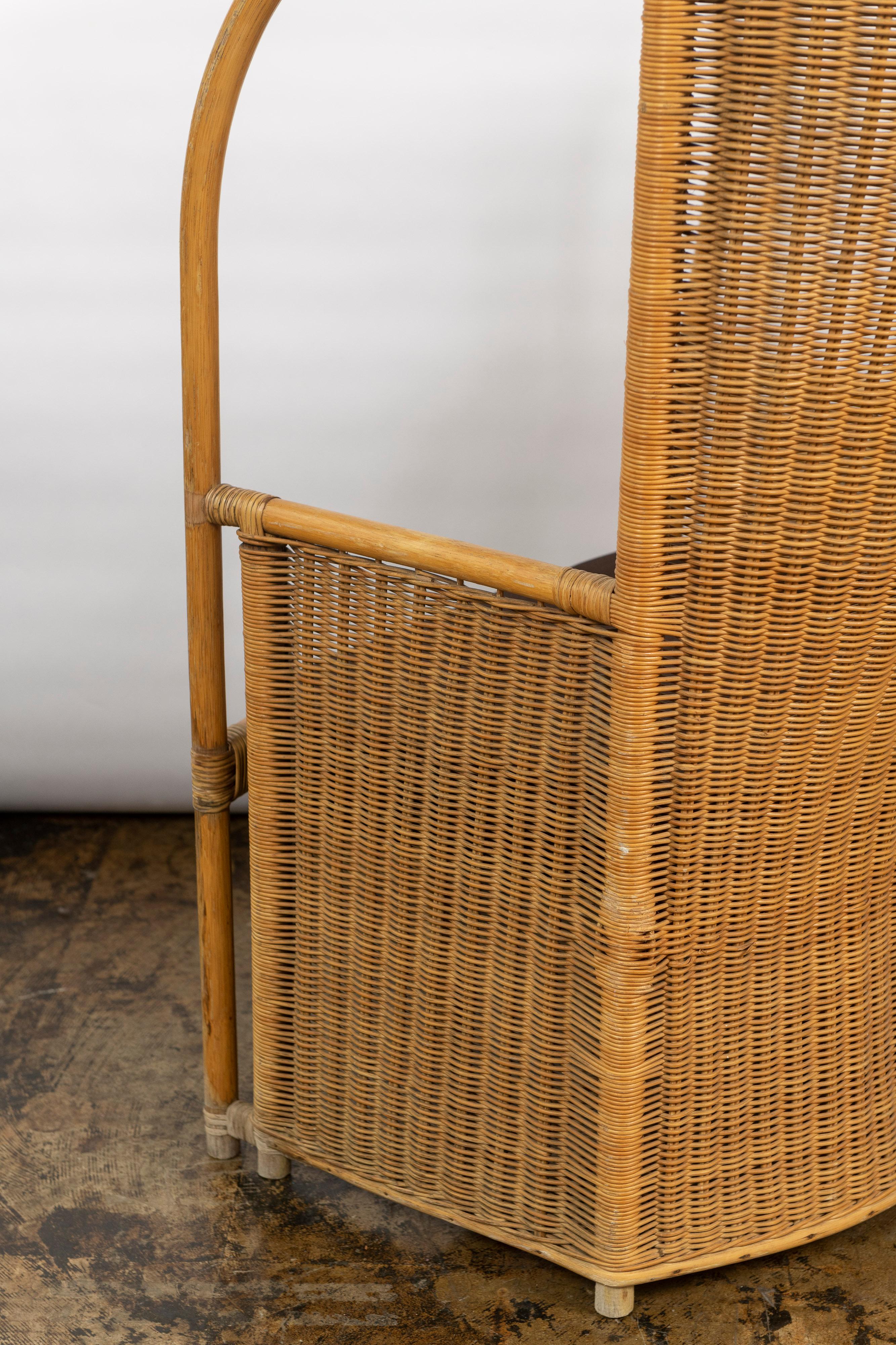 Vintage Rattan and Bamboo High Back Armchairs with Fabric Cushions For Sale 1