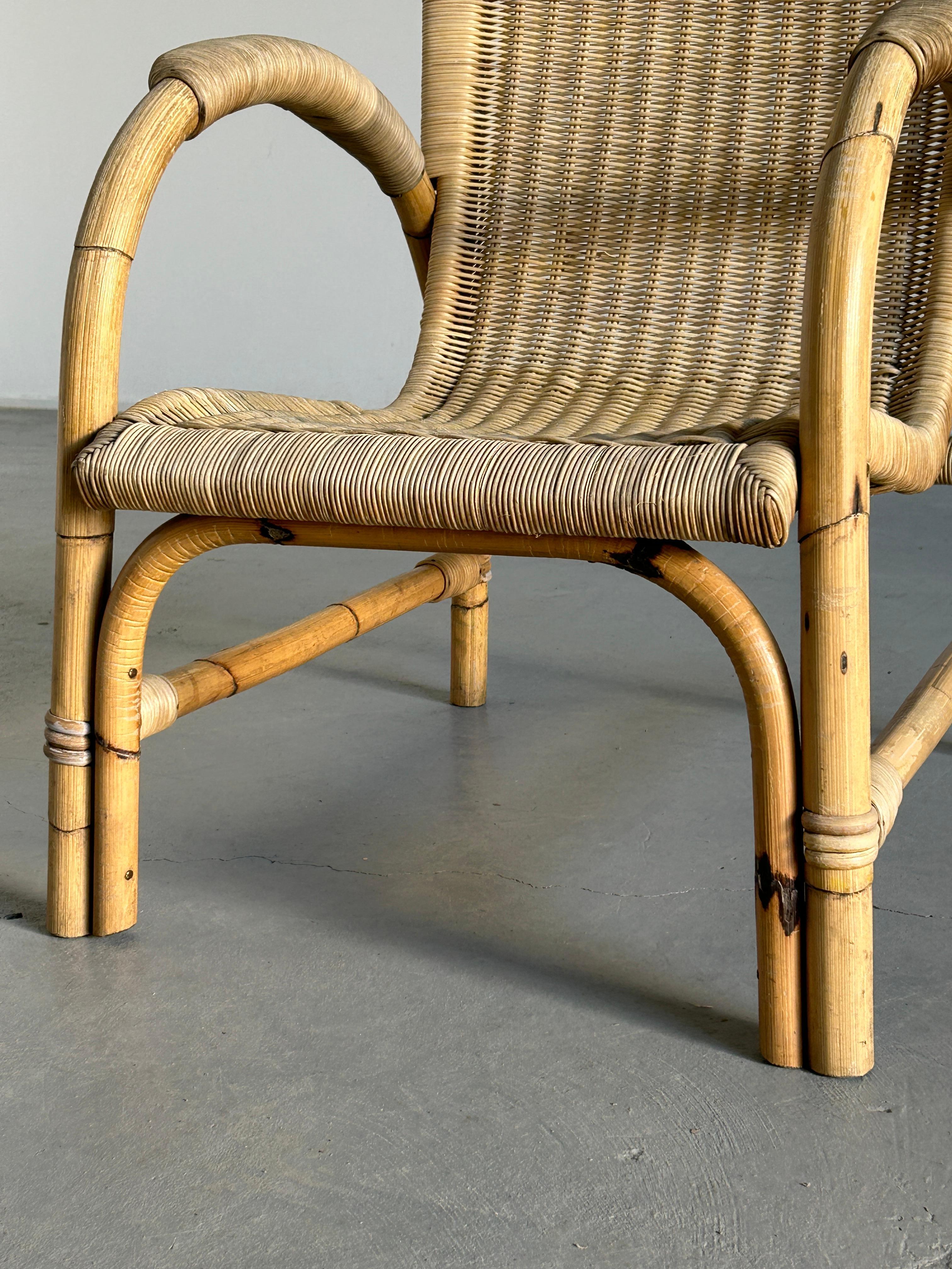 Vintage Rattan and Bamboo Lounge Armchair from Arco, 1950s Germany Mid-Century  5