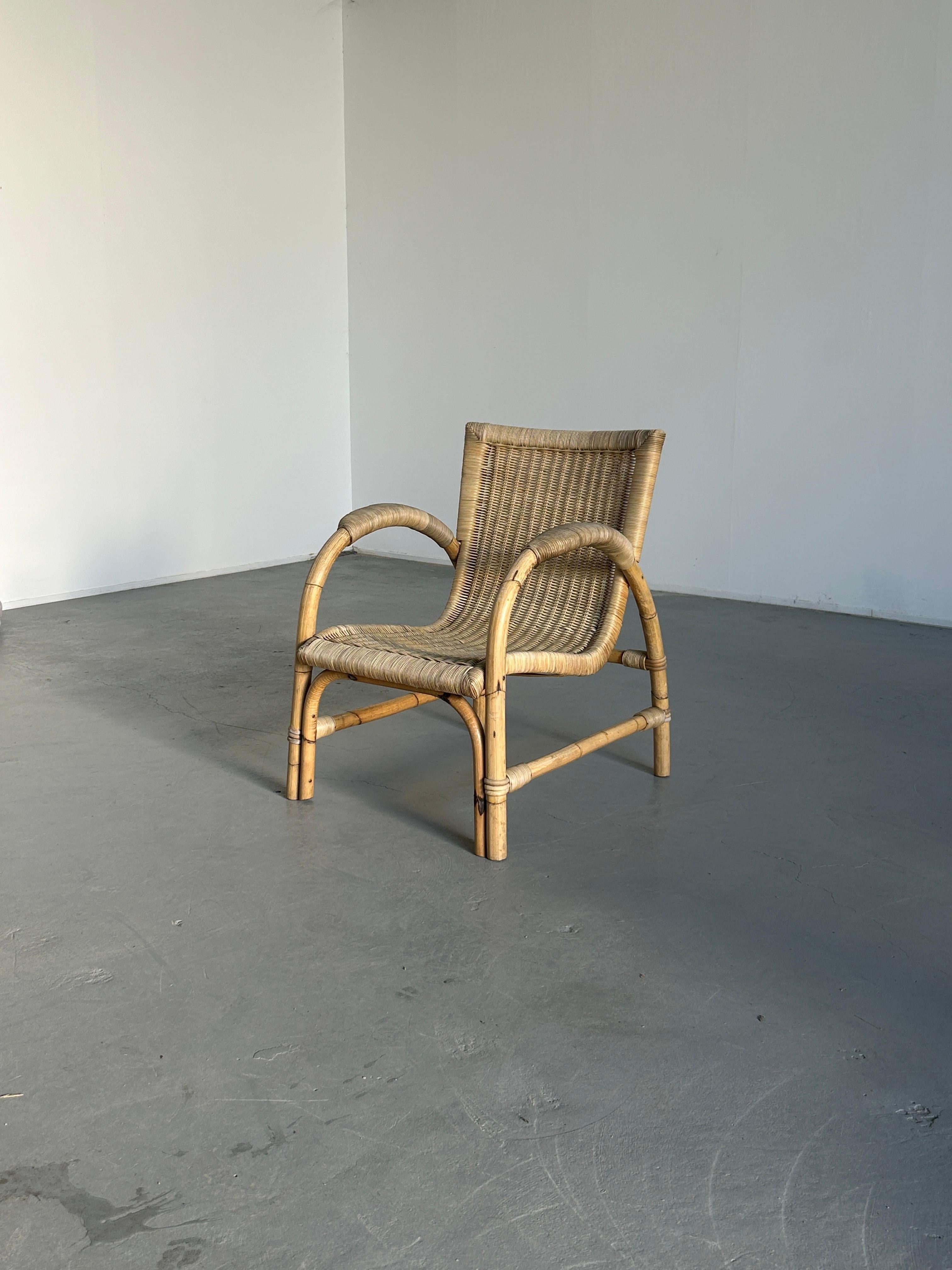 Mid-Century Modern Vintage Rattan and Bamboo Lounge Armchair from Arco, 1950s Germany Mid-Century 