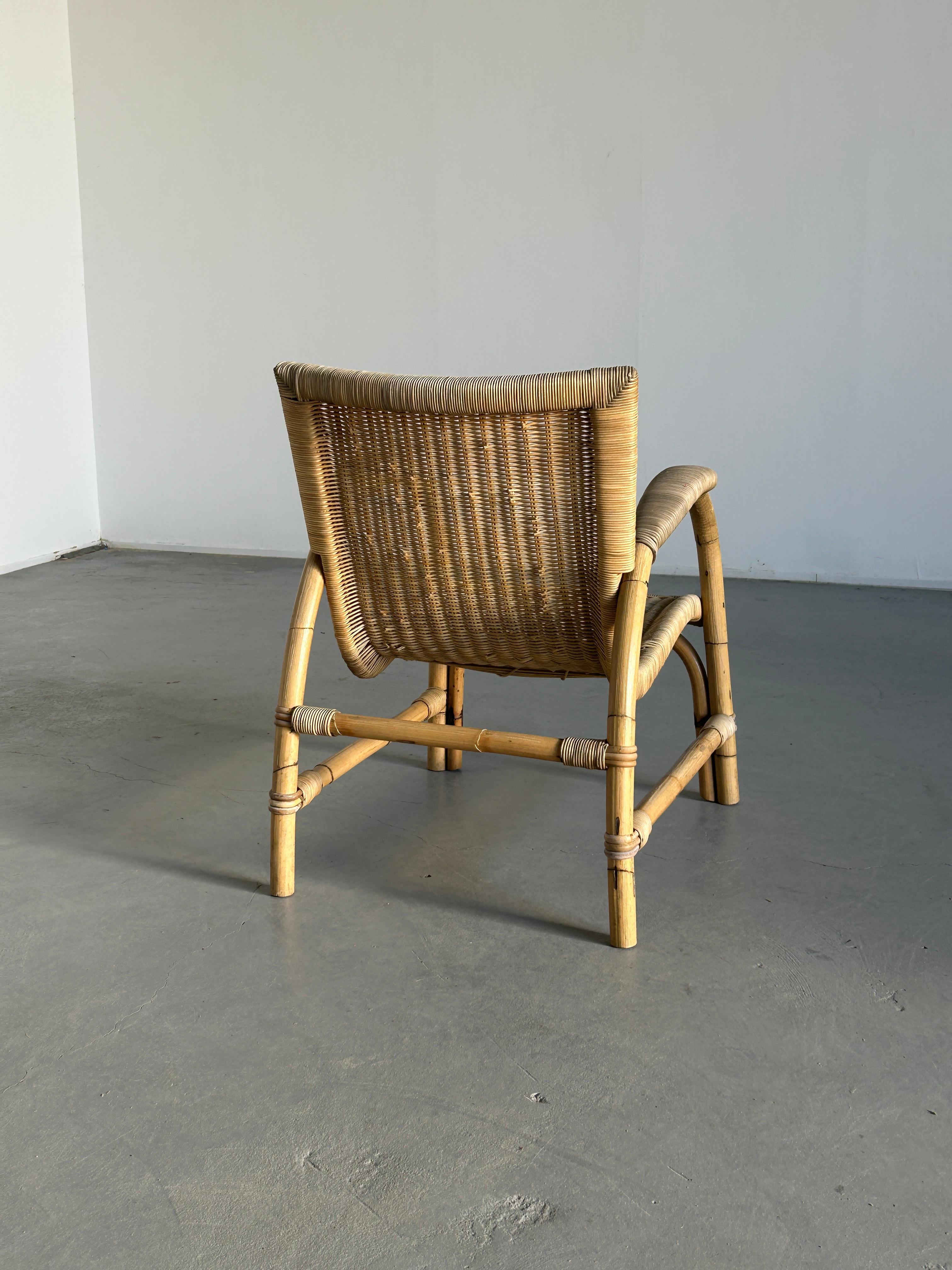 Mid-20th Century Vintage Rattan and Bamboo Lounge Armchair from Arco, 1950s Germany Mid-Century 