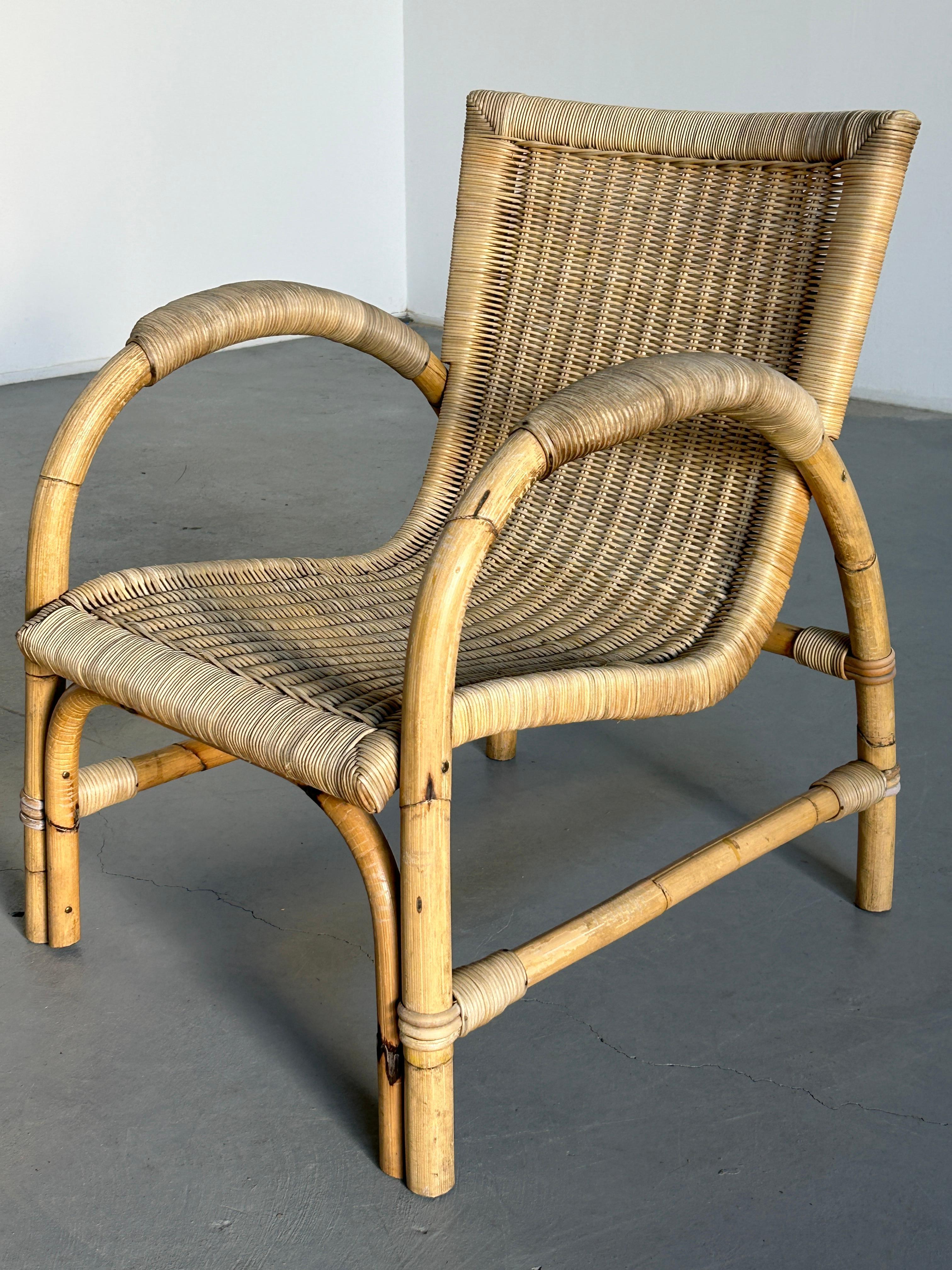Vintage Rattan and Bamboo Lounge Armchair from Arco, 1950s Germany Mid-Century  2