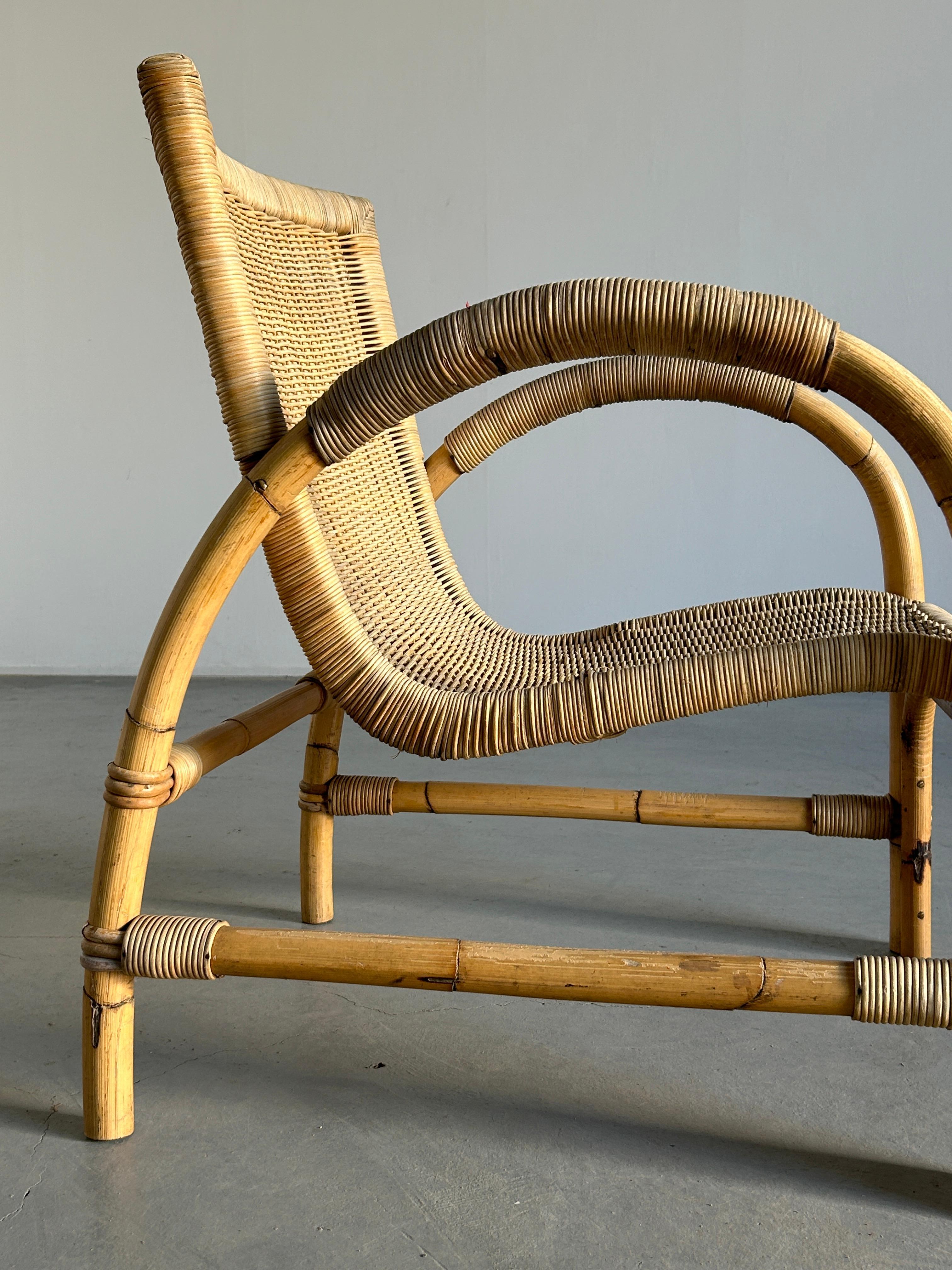 Vintage Rattan and Bamboo Lounge Armchair from Arco, 1950s Germany Mid-Century  3