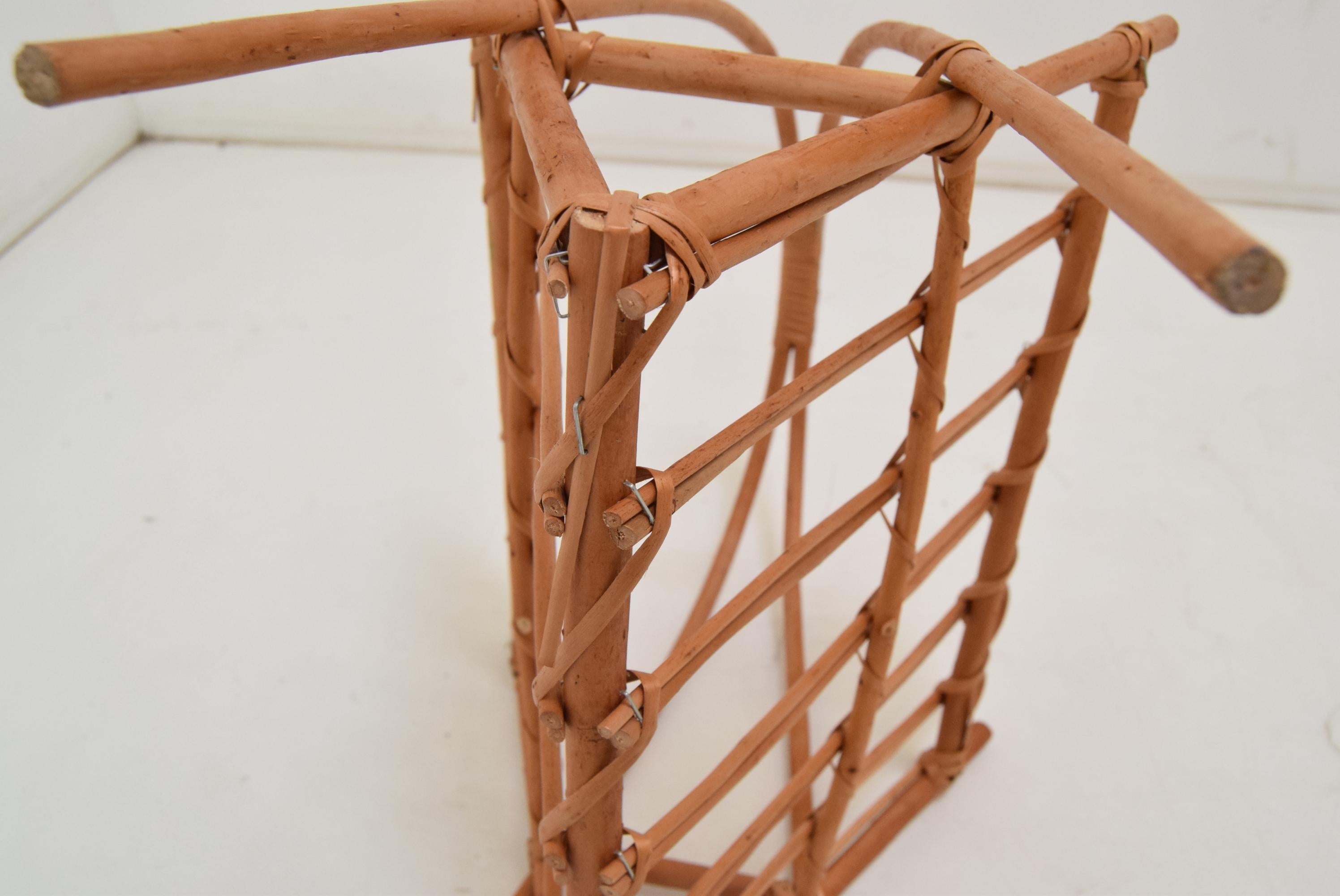 Vintage Rattan and Bamboo Magazine Holder, Czechoslovakia, 1970's.  For Sale 4