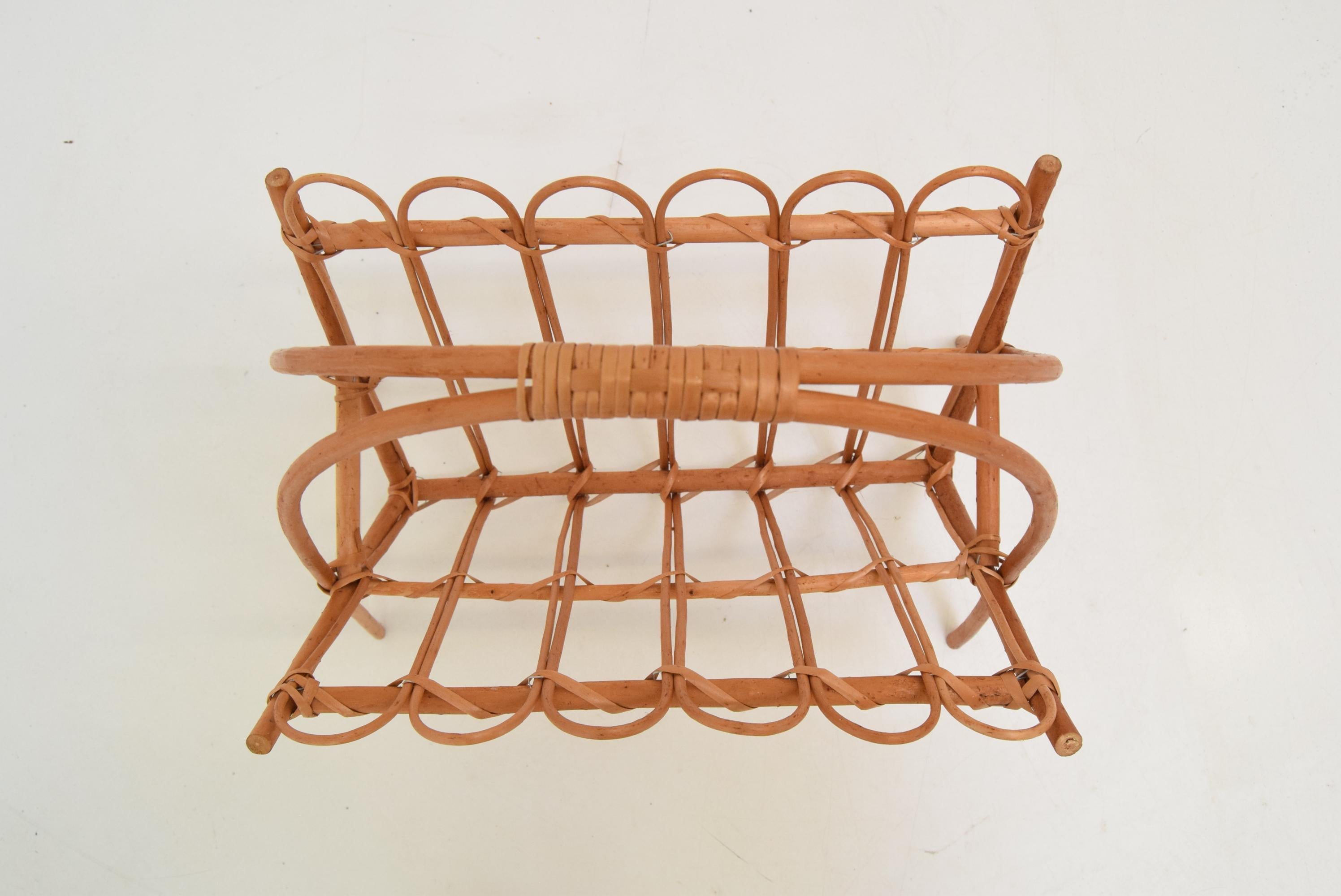 Vintage Rattan and Bamboo Magazine Holder, Czechoslovakia, 1970's.  For Sale 5
