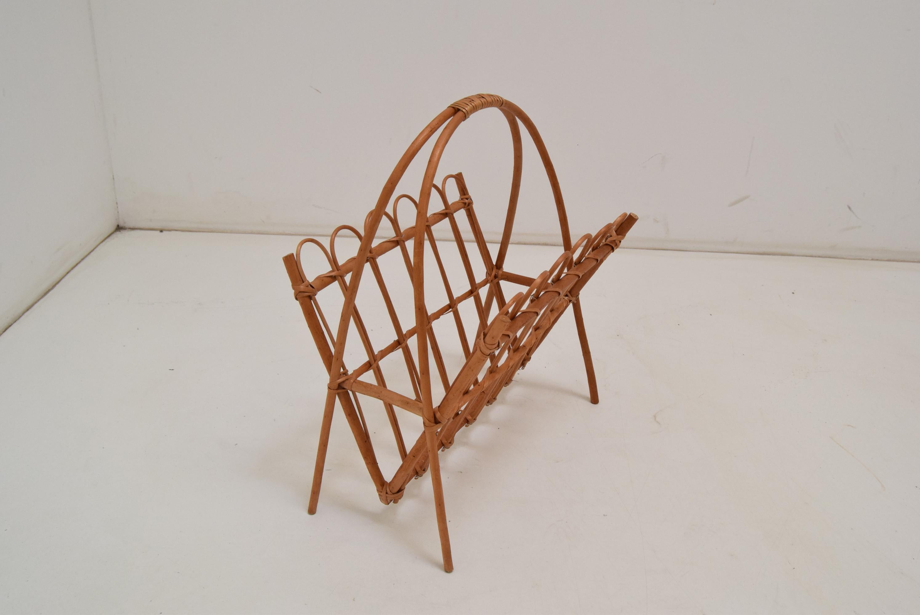 Late 20th Century Vintage Rattan and Bamboo Magazine Holder, Czechoslovakia, 1970's.  For Sale