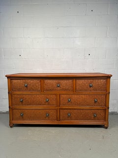 Vintage Rattan and Bamboo Seven Drawer Dresser