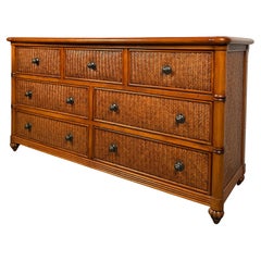 Vintage Rattan and Bamboo Seven Drawer Dresser