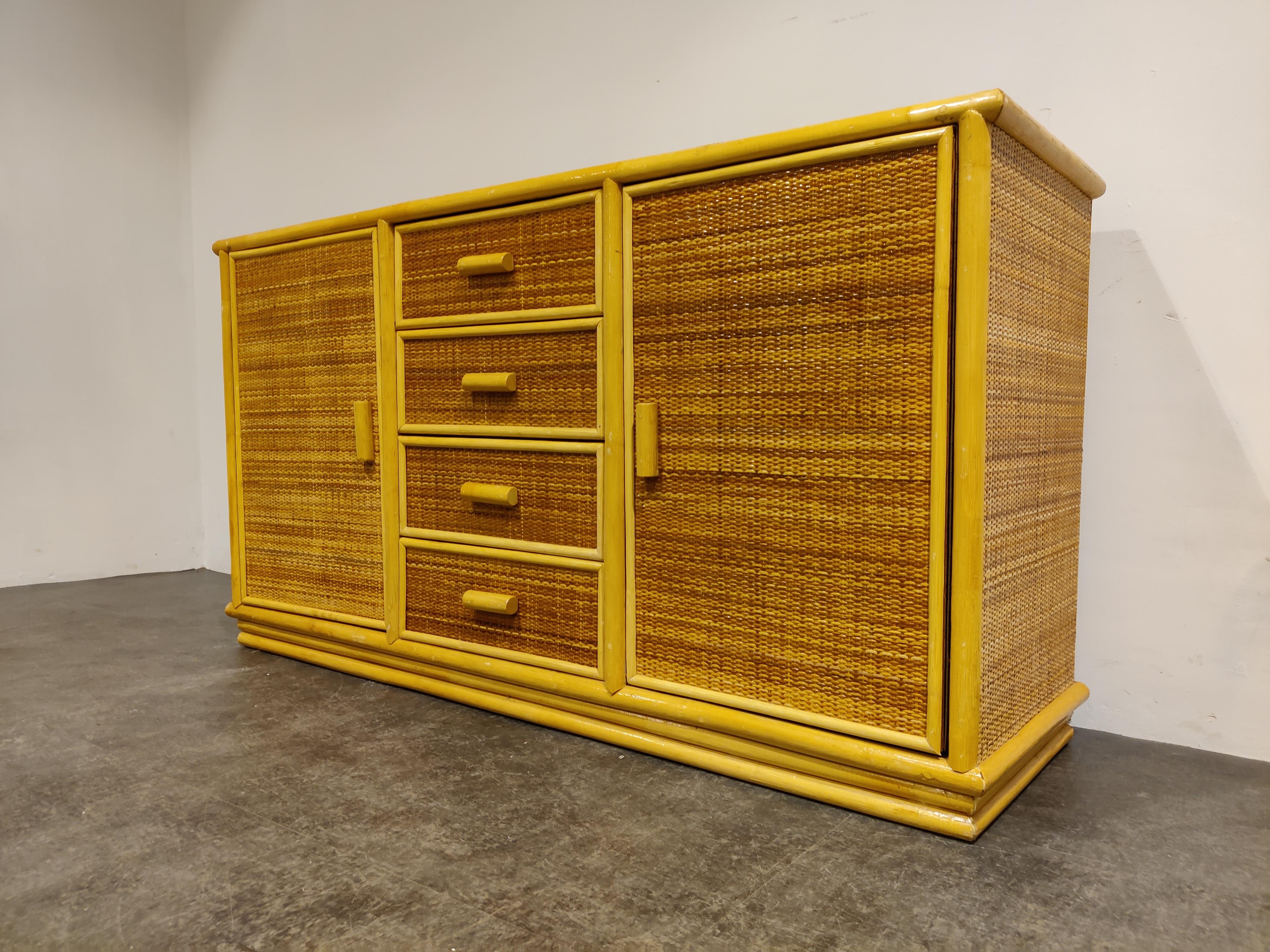 Bohemian Vintage Rattan and Bamboo Sideboard, 1970s