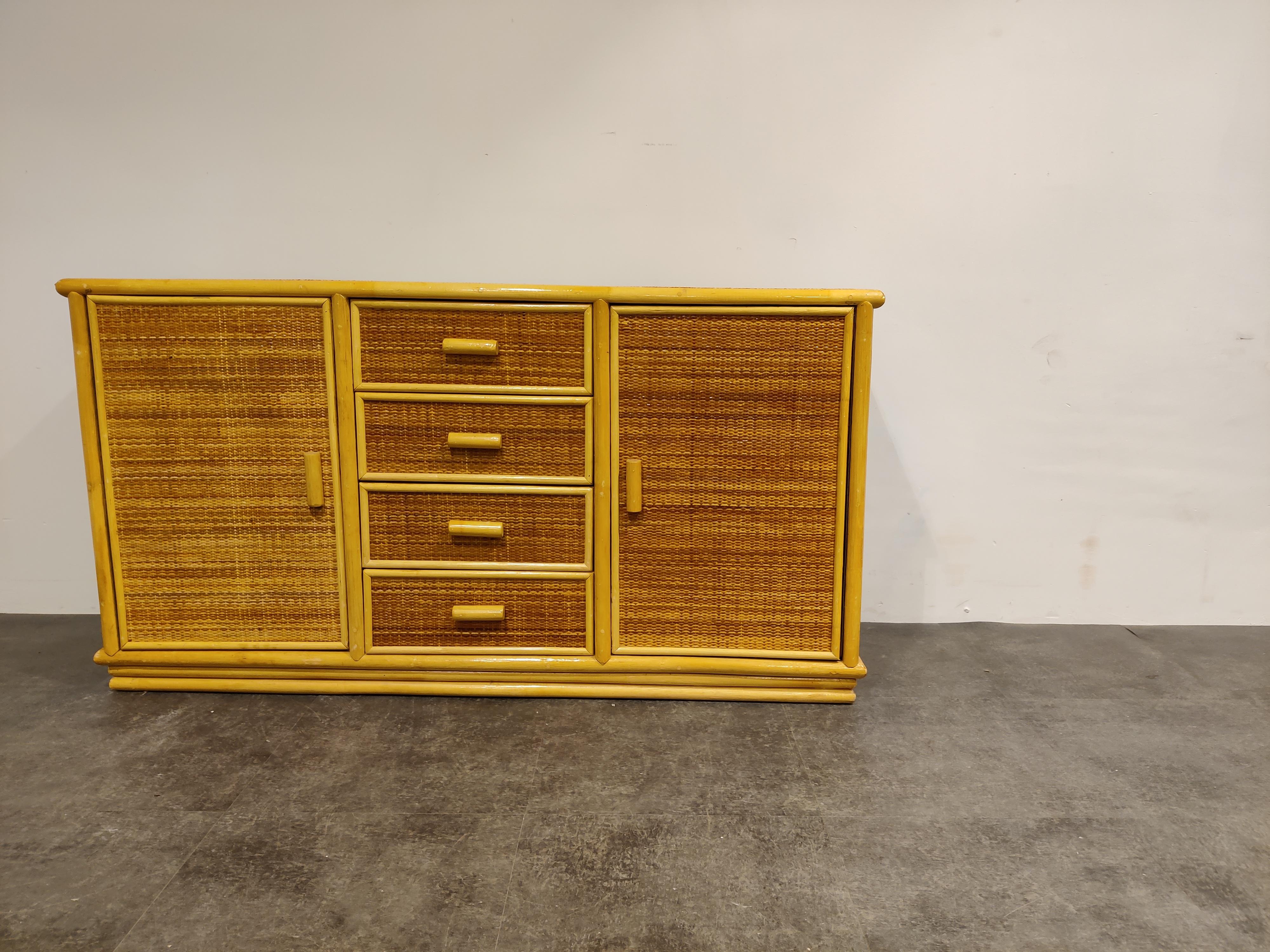 Vintage Rattan and Bamboo Sideboard, 1970s In Good Condition In HEVERLEE, BE