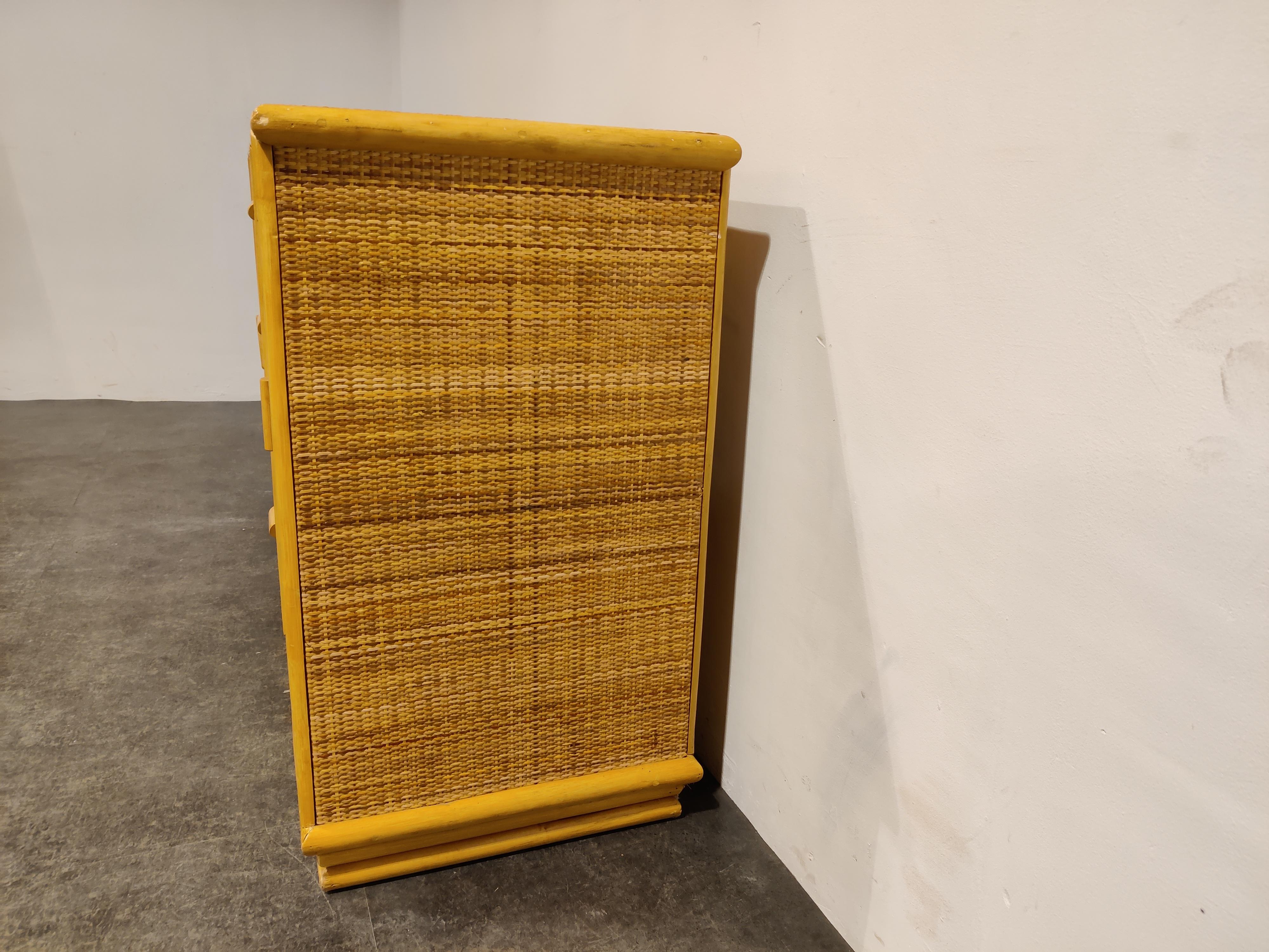 Mid-20th Century Vintage Rattan and Bamboo Sideboard, 1970s