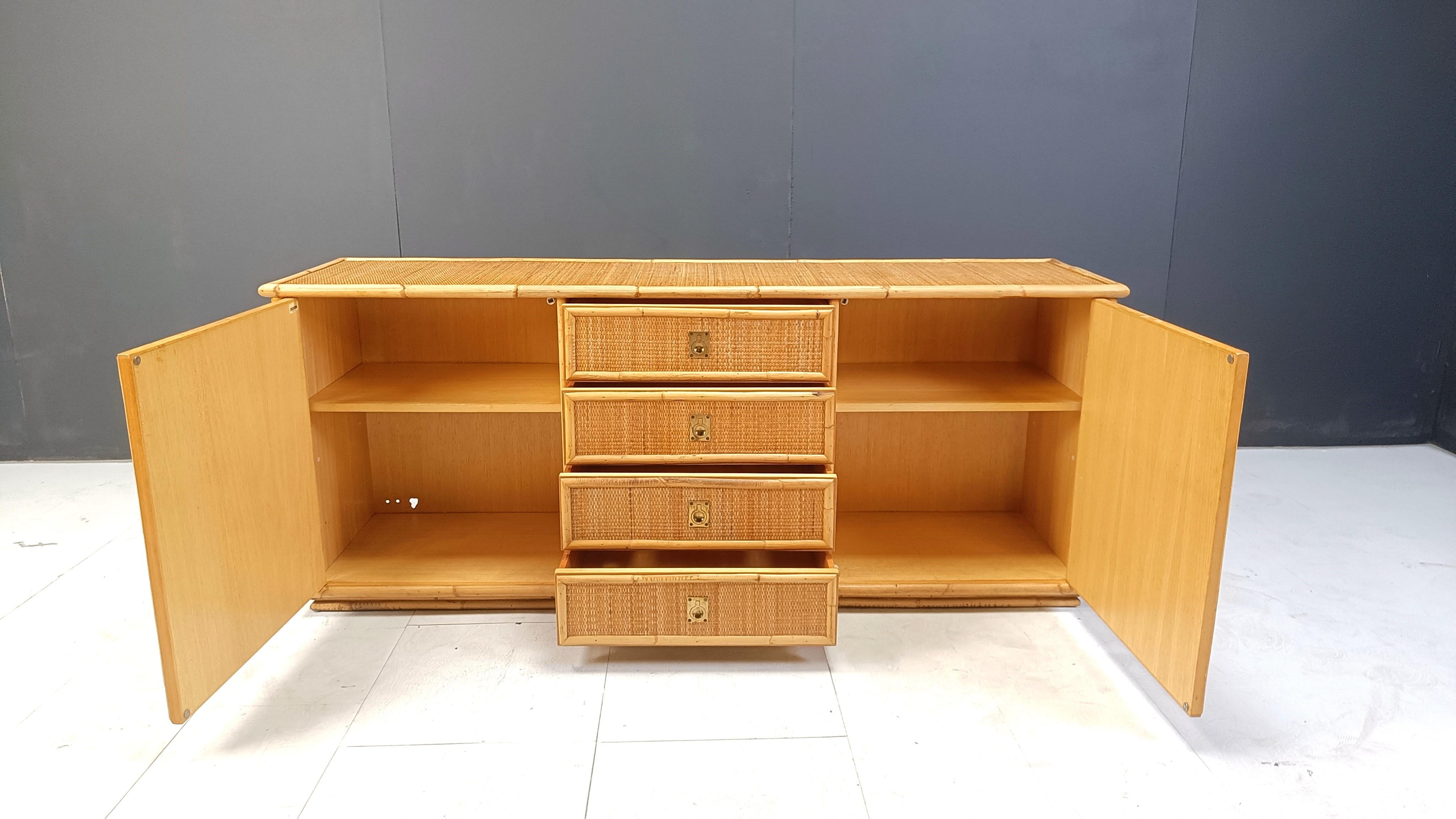 Vintage rattan and bamboo sideboard by Dal Vera, 1960s 3