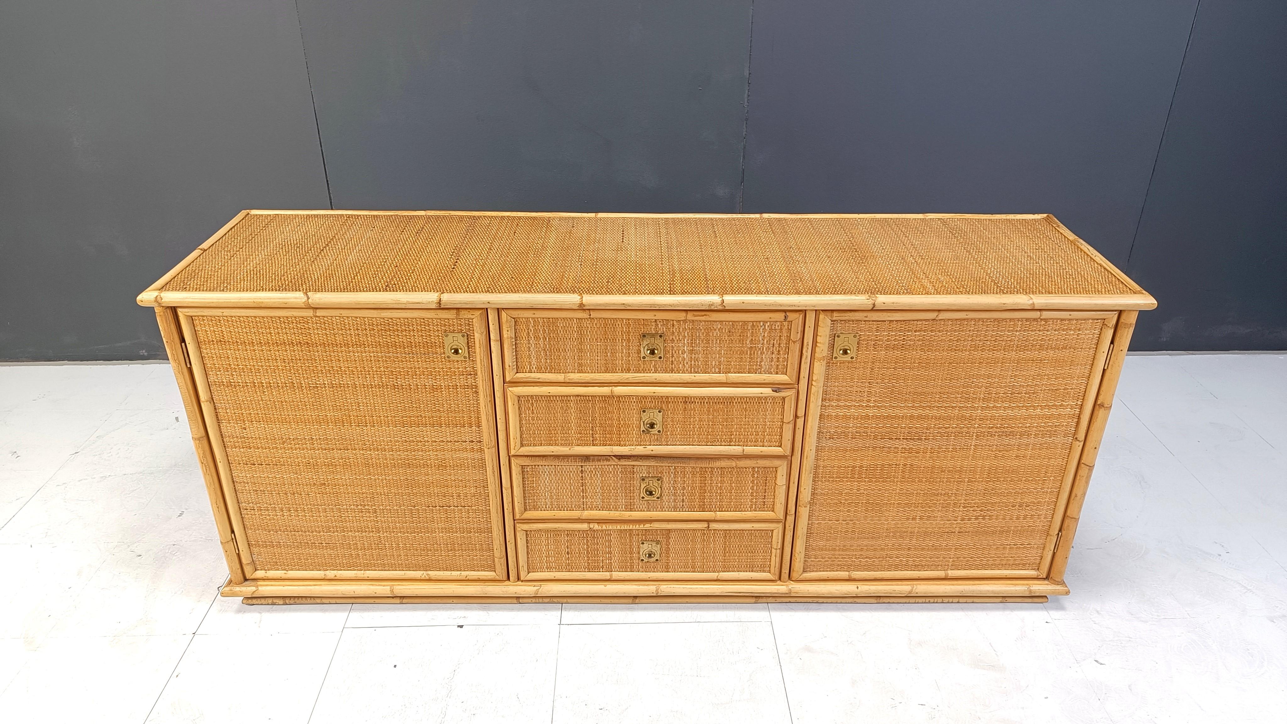 Bohemian Vintage rattan and bamboo sideboard by Dal Vera, 1960s