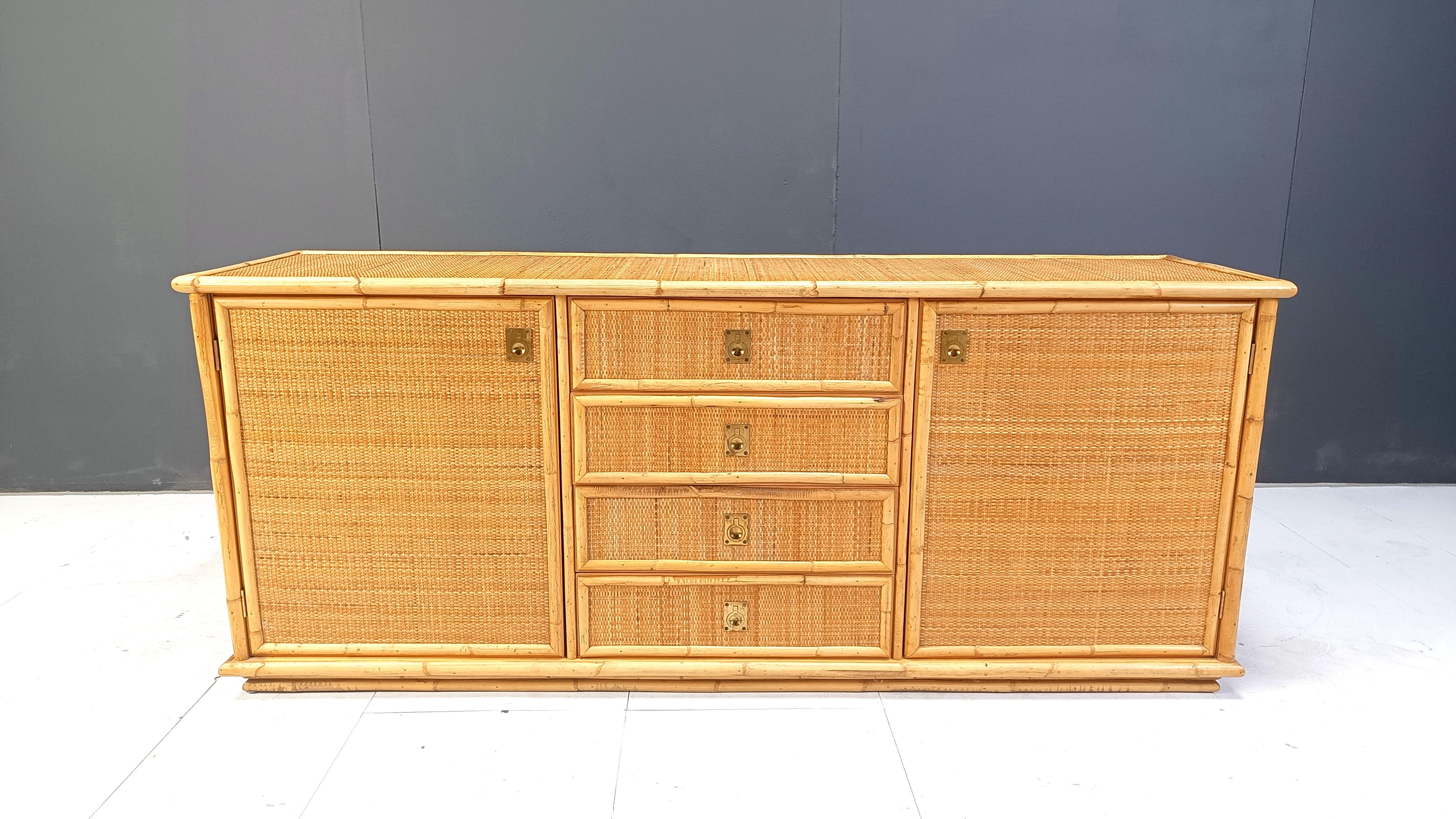 Italian Vintage rattan and bamboo sideboard by Dal Vera, 1960s