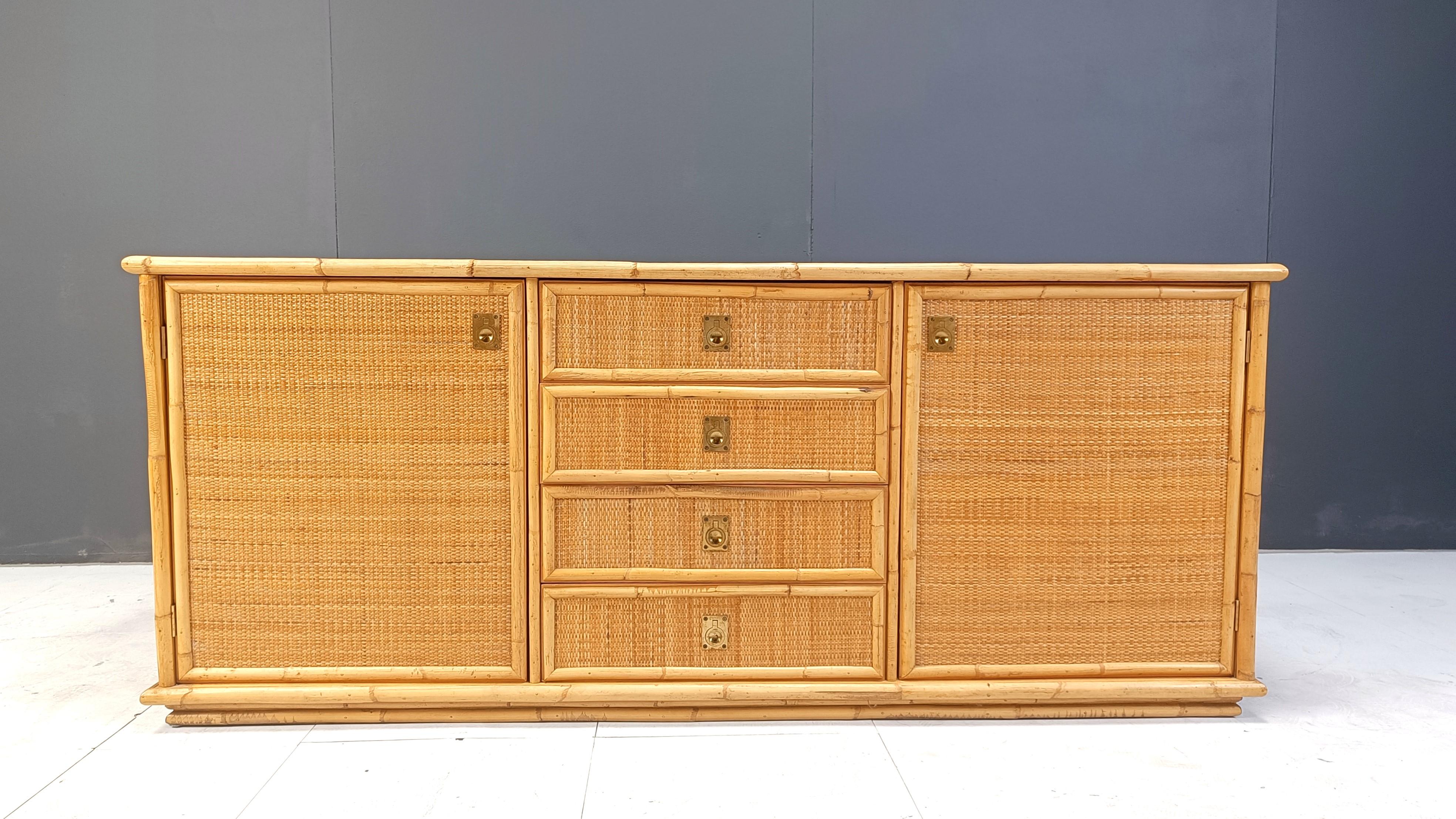 Vintage rattan and bamboo sideboard by Dal Vera, 1960s In Good Condition In Leuven, Vlaams Gewest