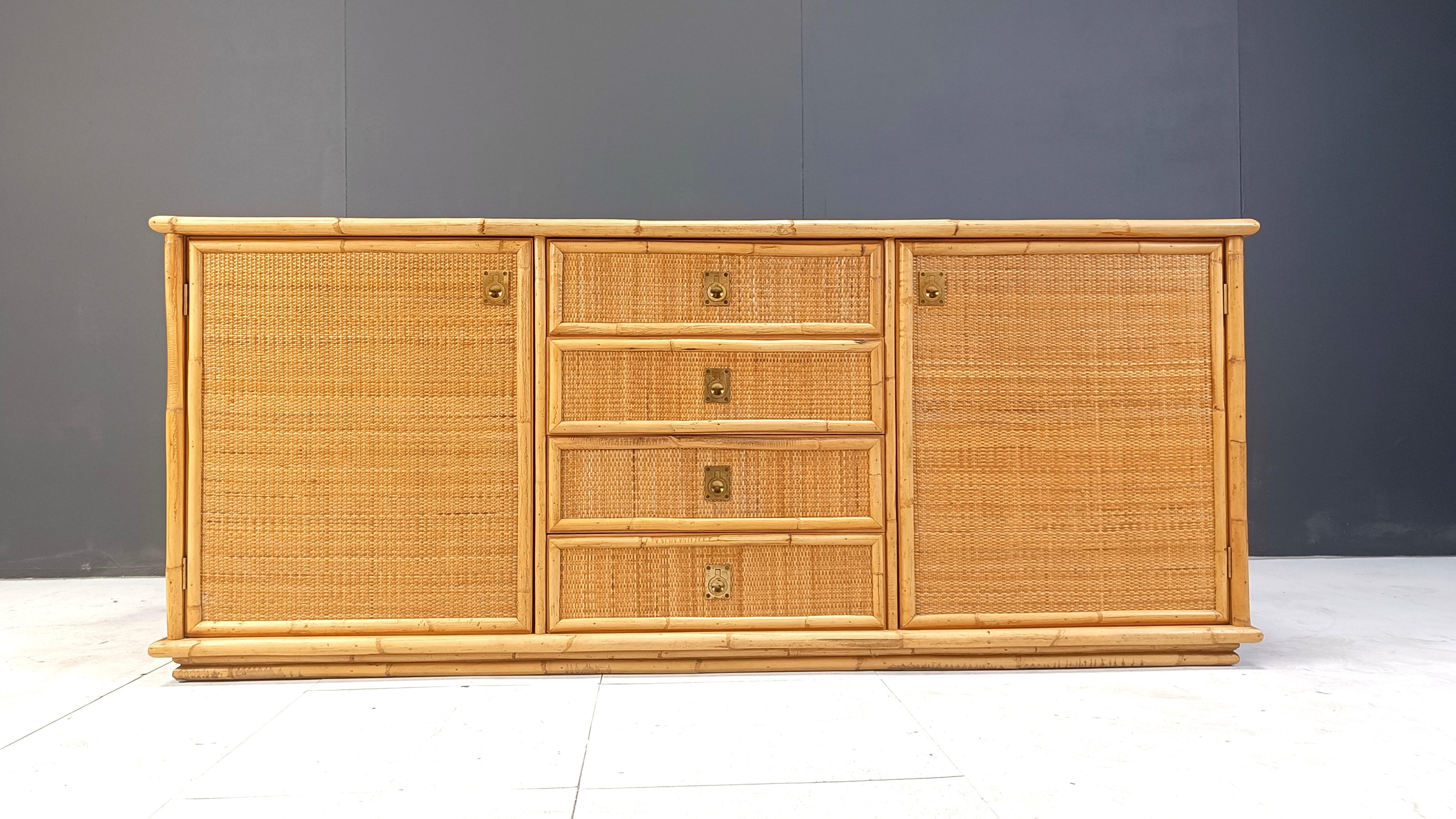 Mid-20th Century Vintage rattan and bamboo sideboard by Dal Vera, 1960s
