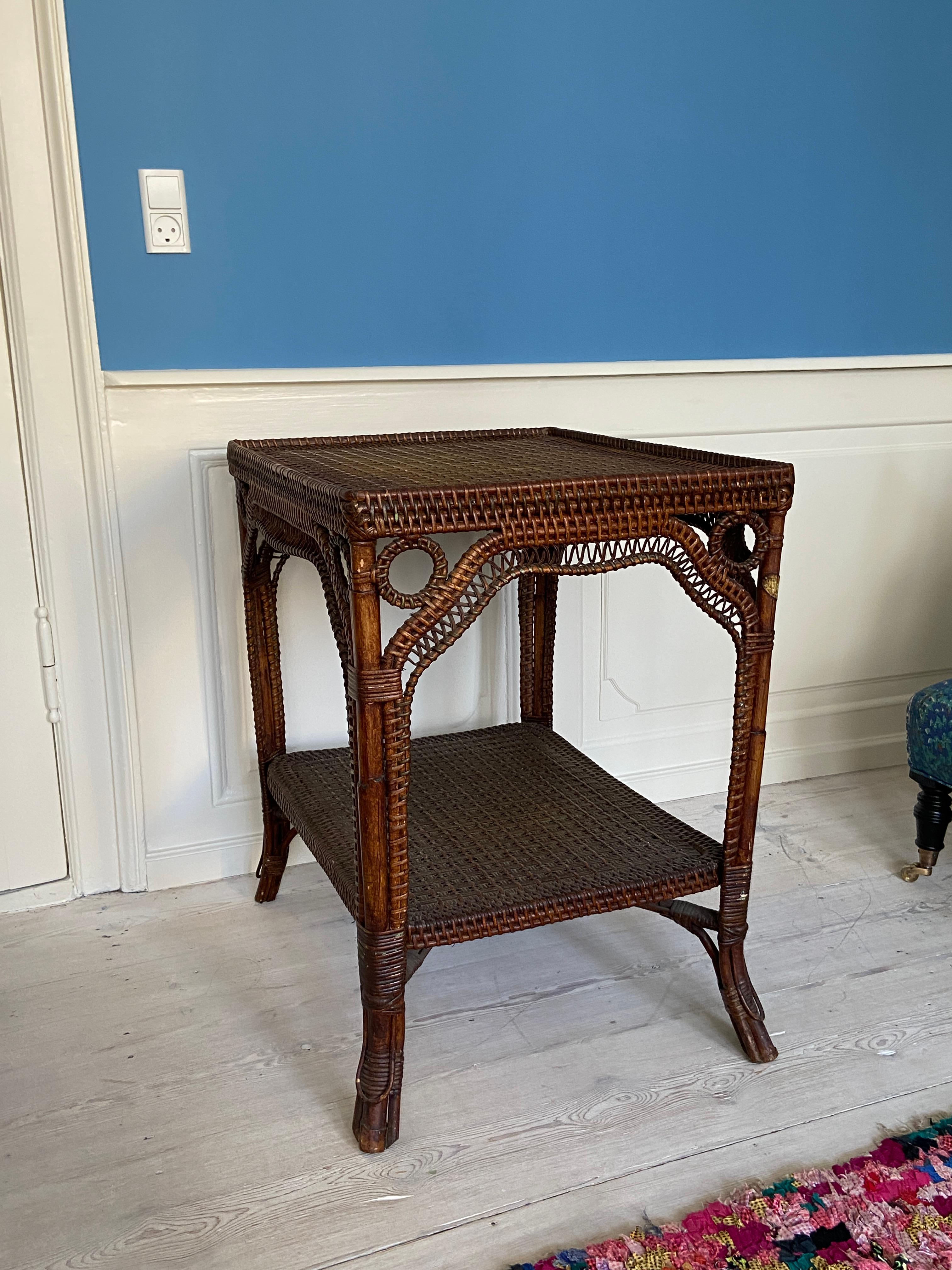 Vintage Rattan and Bamboo Tray Table with Woven Details, France, 1900s 5