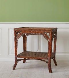 Vintage Rattan and Bamboo Tray Table with Woven Details, France, 1900s