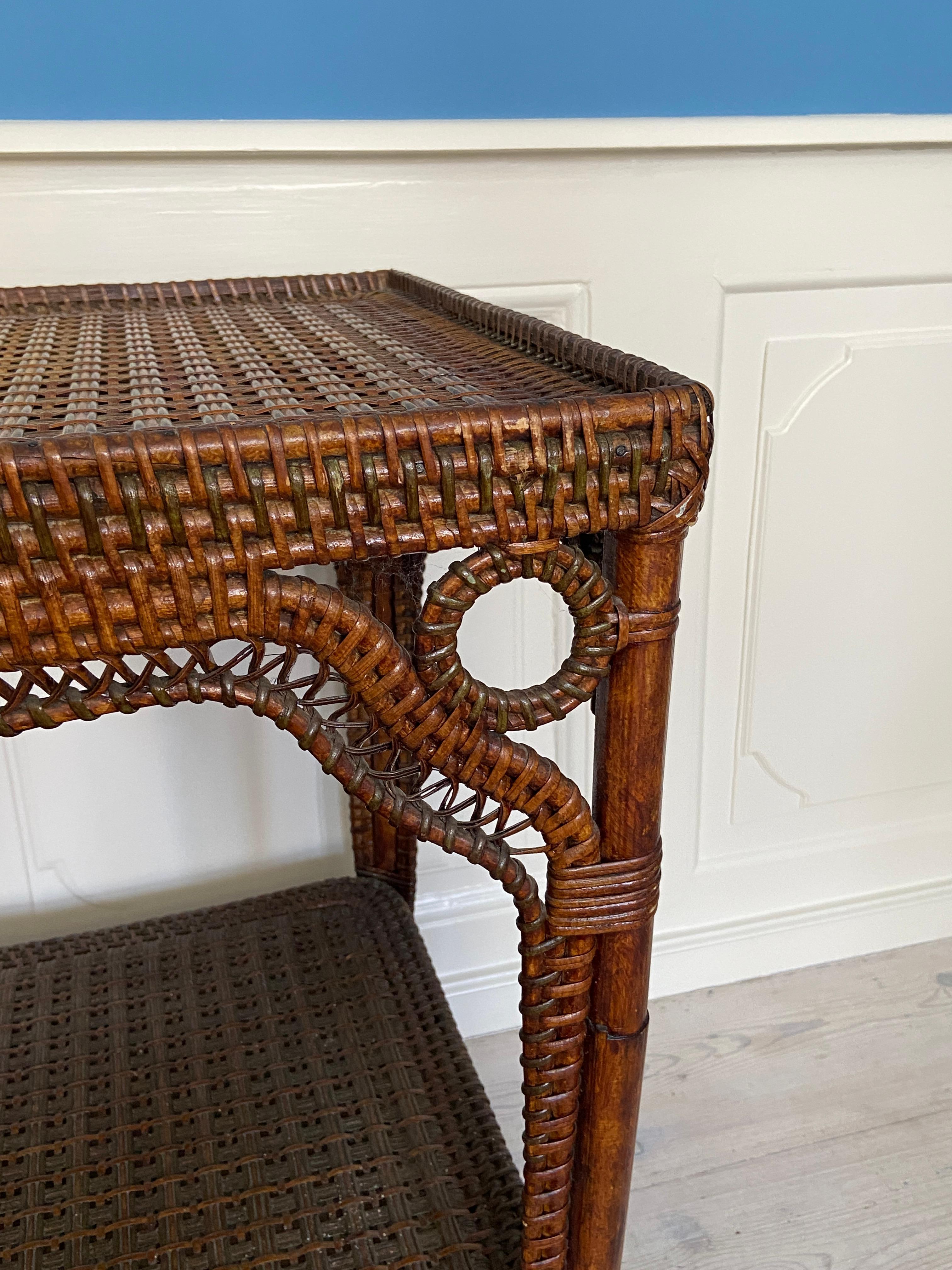 Early 20th Century Vintage Rattan and Bamboo Tray Table with Woven Details, France, 1900s