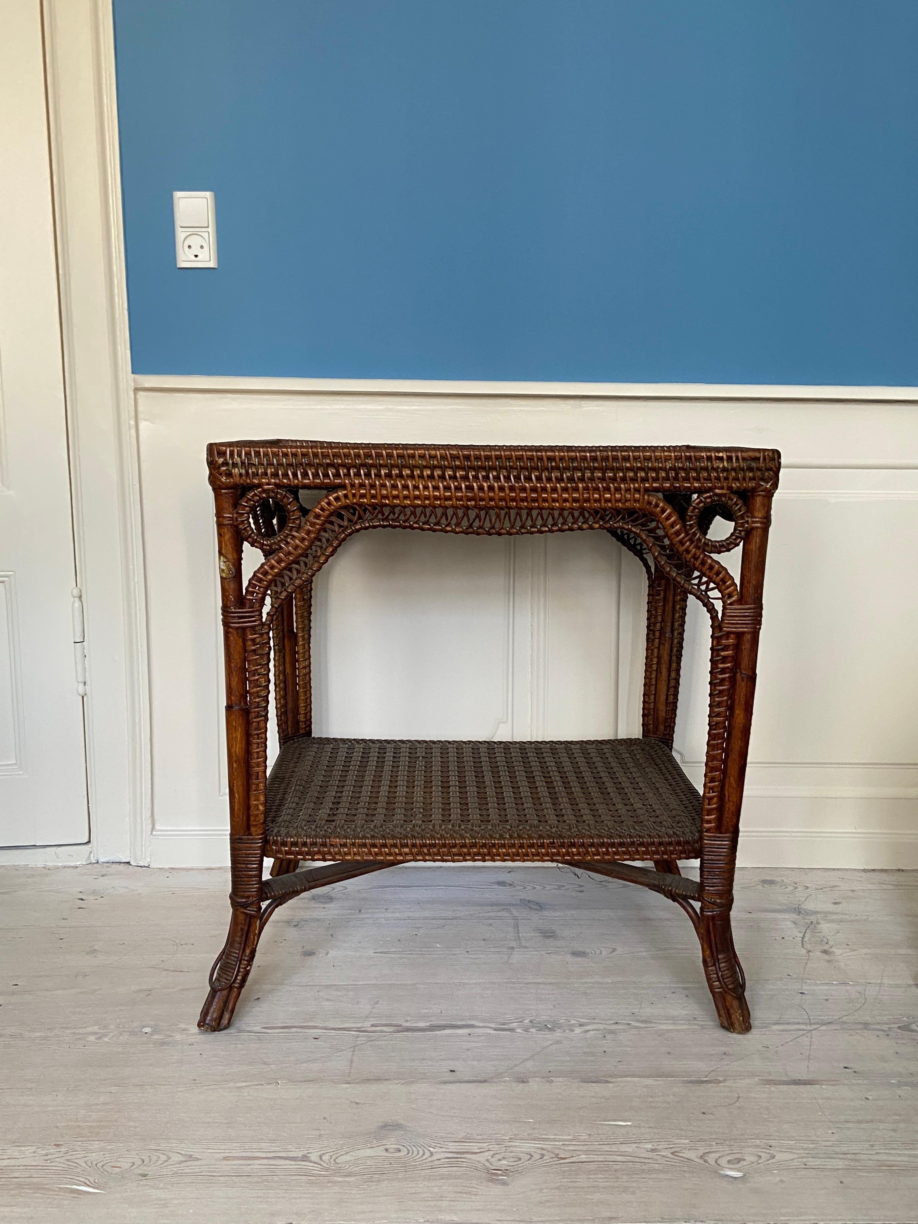 Vintage Rattan and Bamboo Tray Table with Woven Details, France, 1900s 2