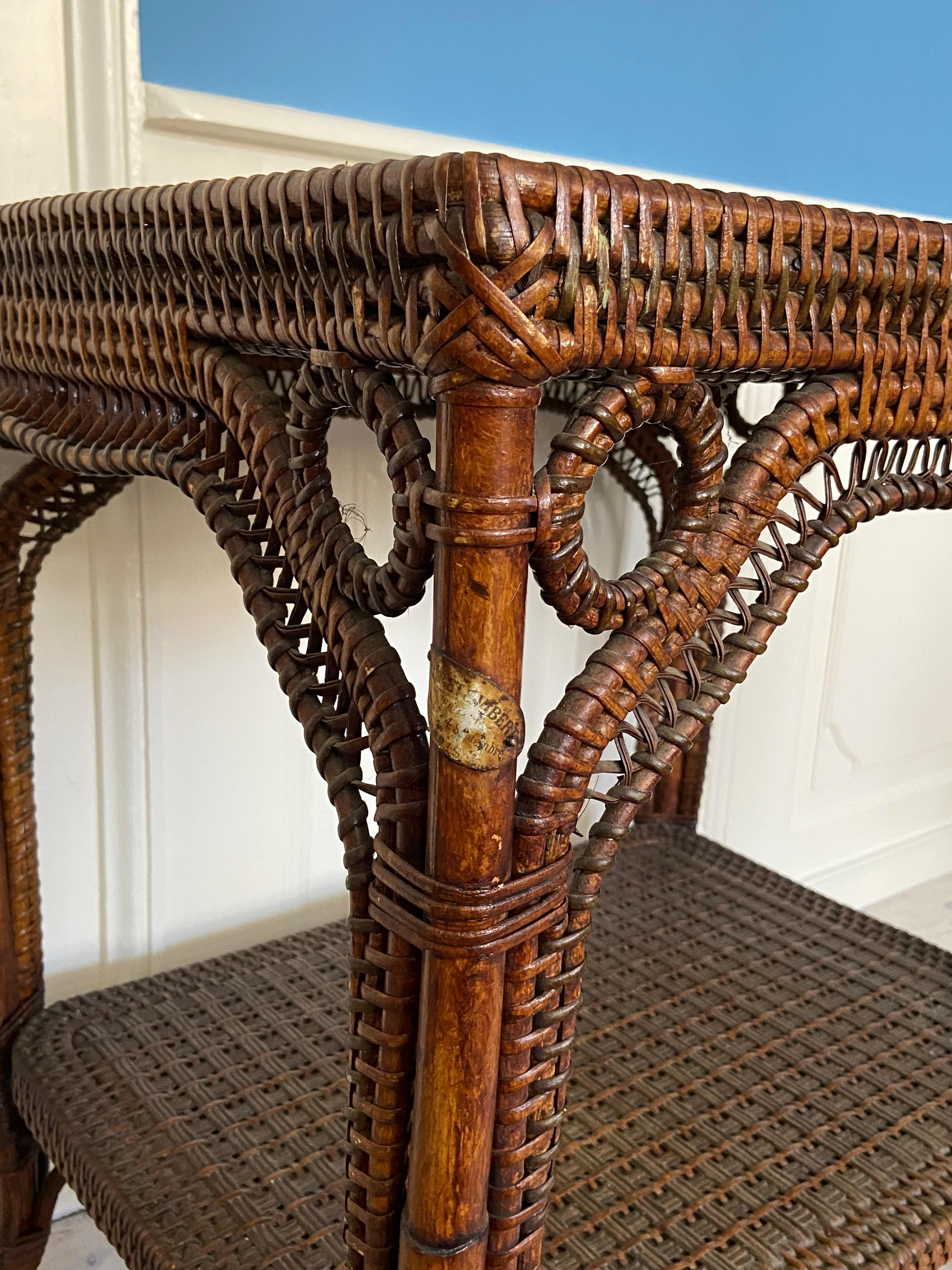 Vintage Rattan and Bamboo Tray Table with Woven Details, France, 1900s 3