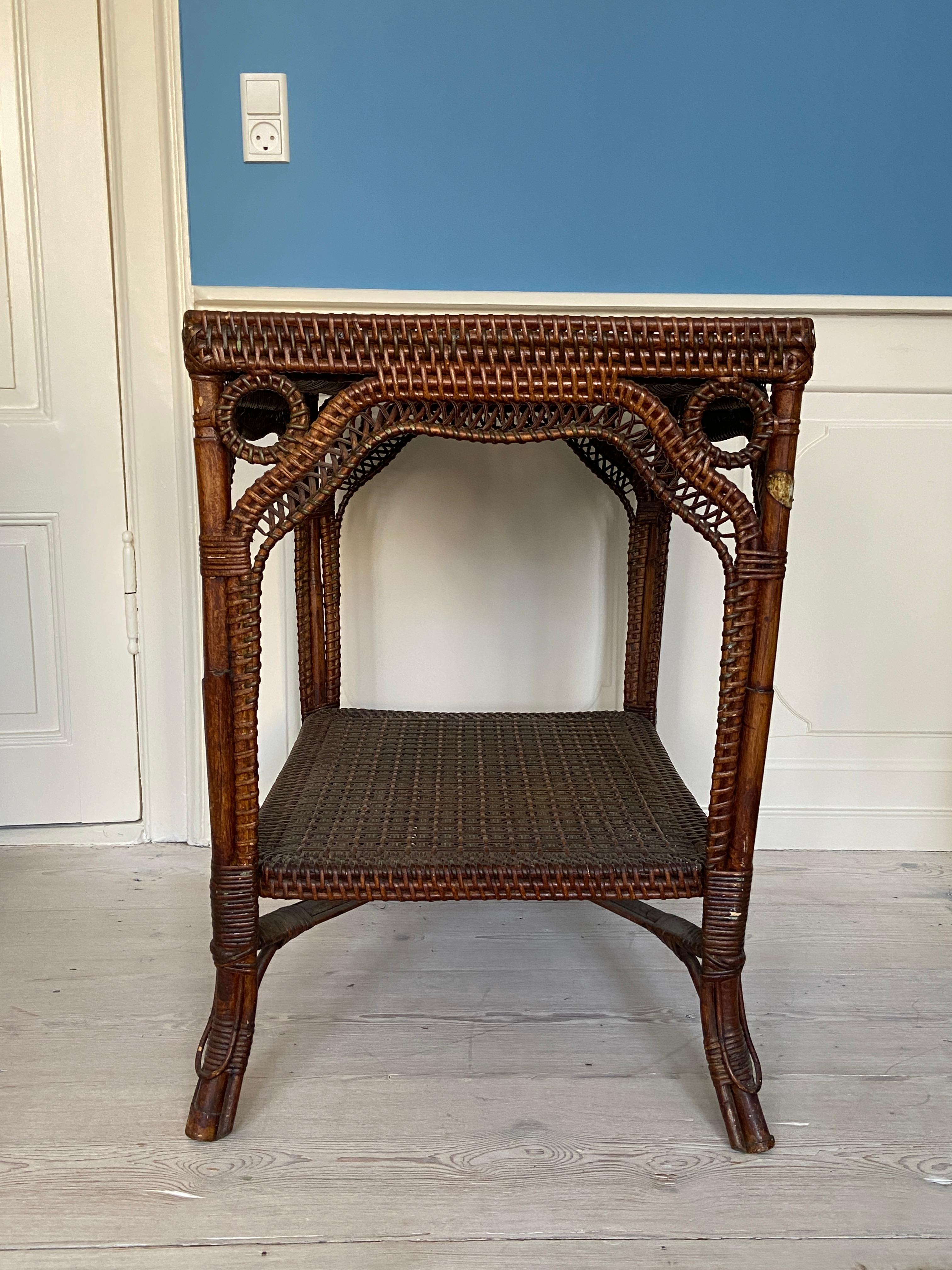 Vintage Rattan and Bamboo Tray Table with Woven Details, France, 1900s 4