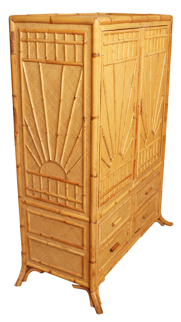 Vintage Rattan and Bamboo TV Cabinet For Sale at 1stdibs