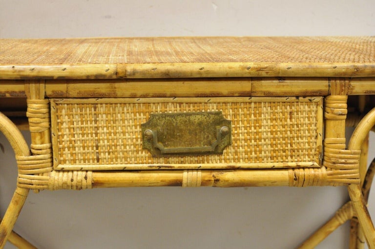 Vintage Rattan and Bamboo Victorian Style Small Vanity Table Desk with