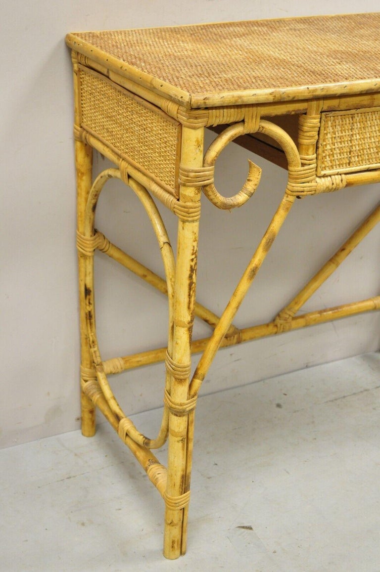 Vintage Rattan and Bamboo Victorian Style Small Vanity Table Desk with