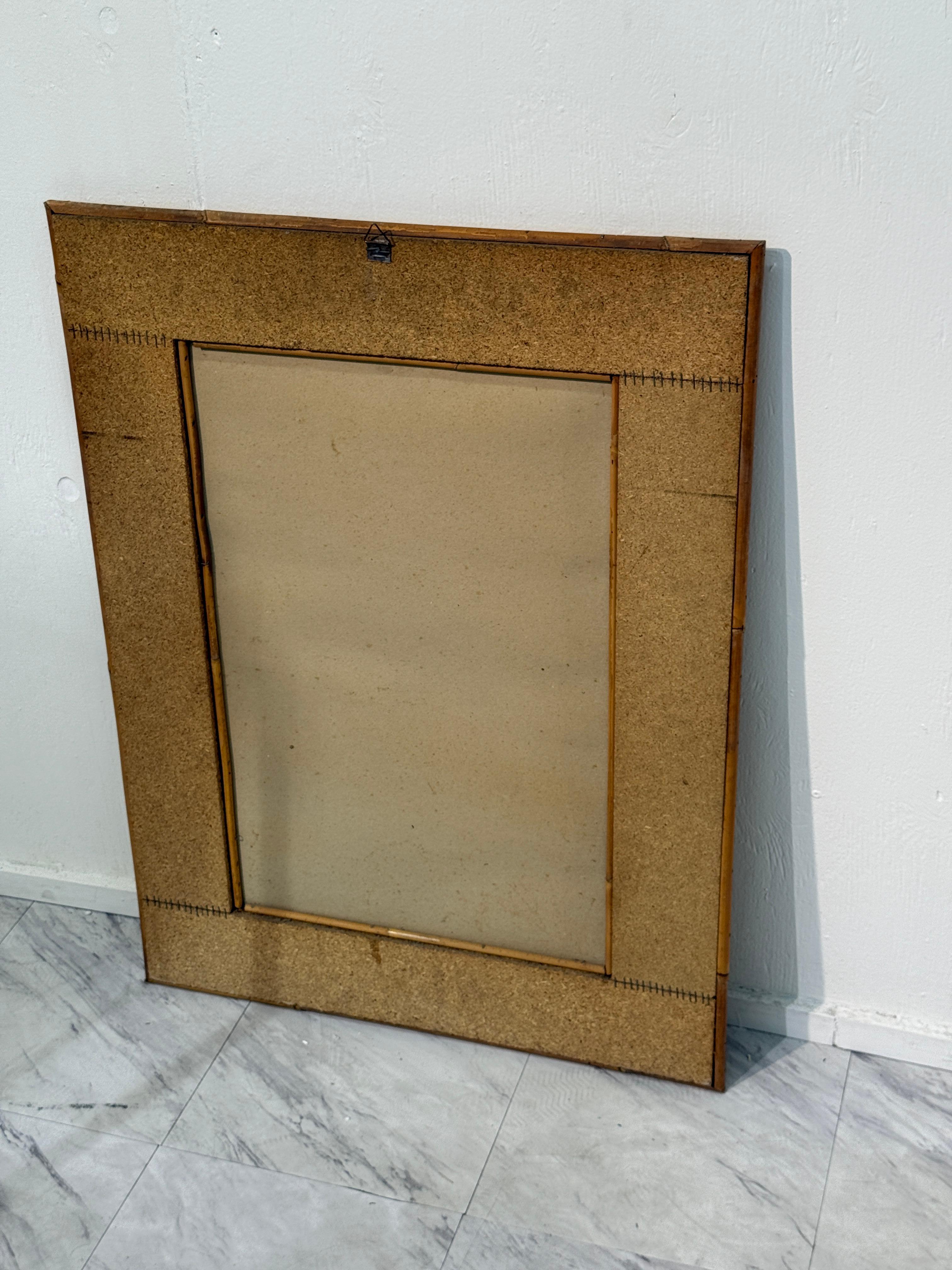 Fin du 20e siècle Miroir mural vintage en rotin et bambou en vente