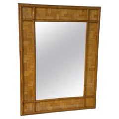 Miroir mural vintage en rotin et bambou