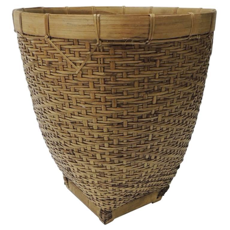 Vintage Rattan and Bamboo Waste Basket