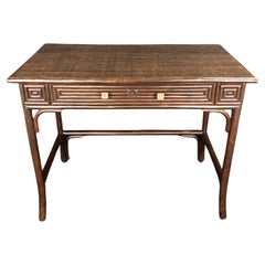 Vintage Rattan and Bamboo Writing Desk or Dressing Table Vanity