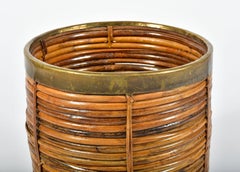 Vintage Rattan and Brass Log Basket/Planter