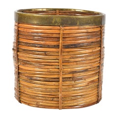Vintage Rattan and Brass Log Basket/Planter