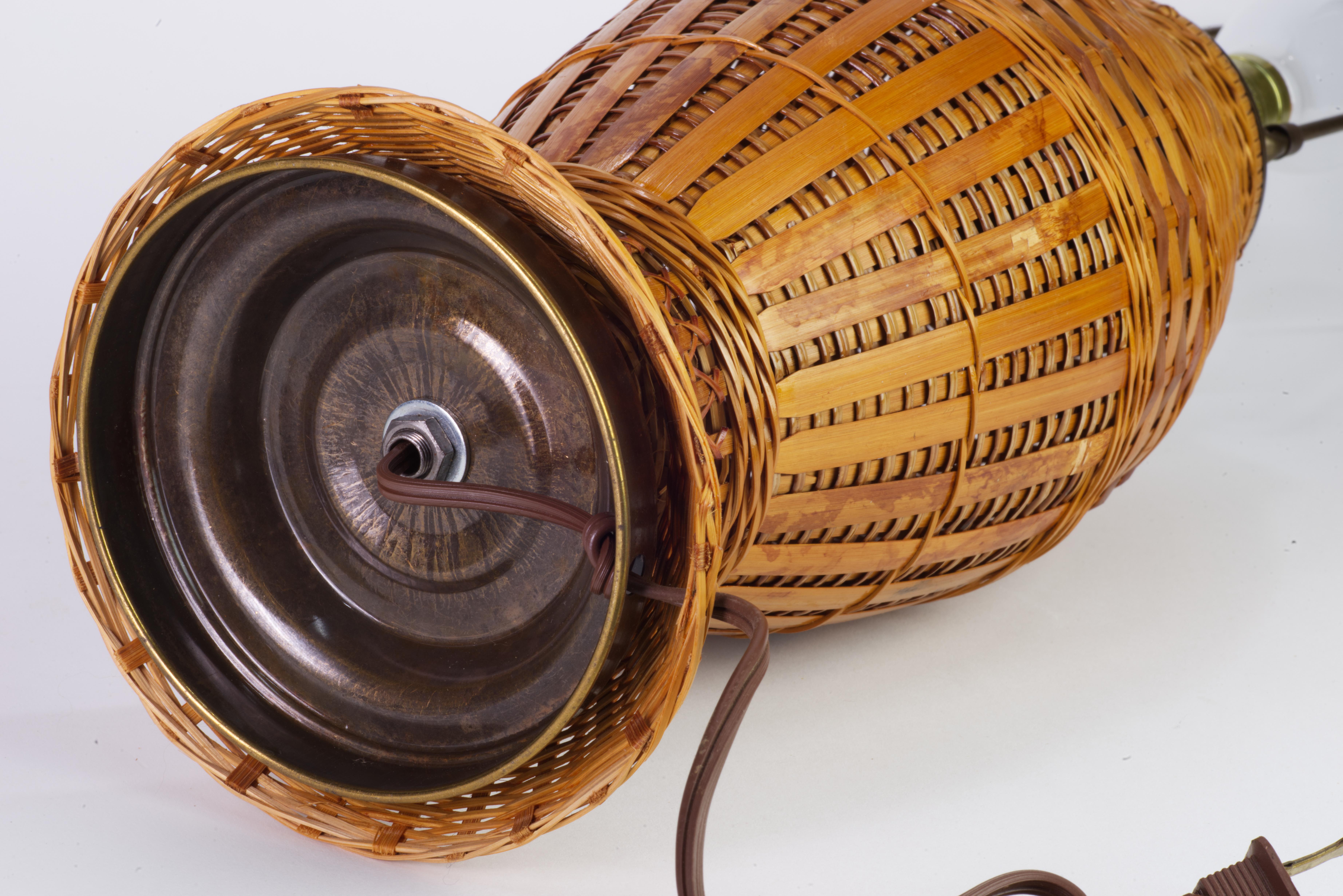 Vintage Rattan and Bronze Organic Modern Table Lamp For Sale 4