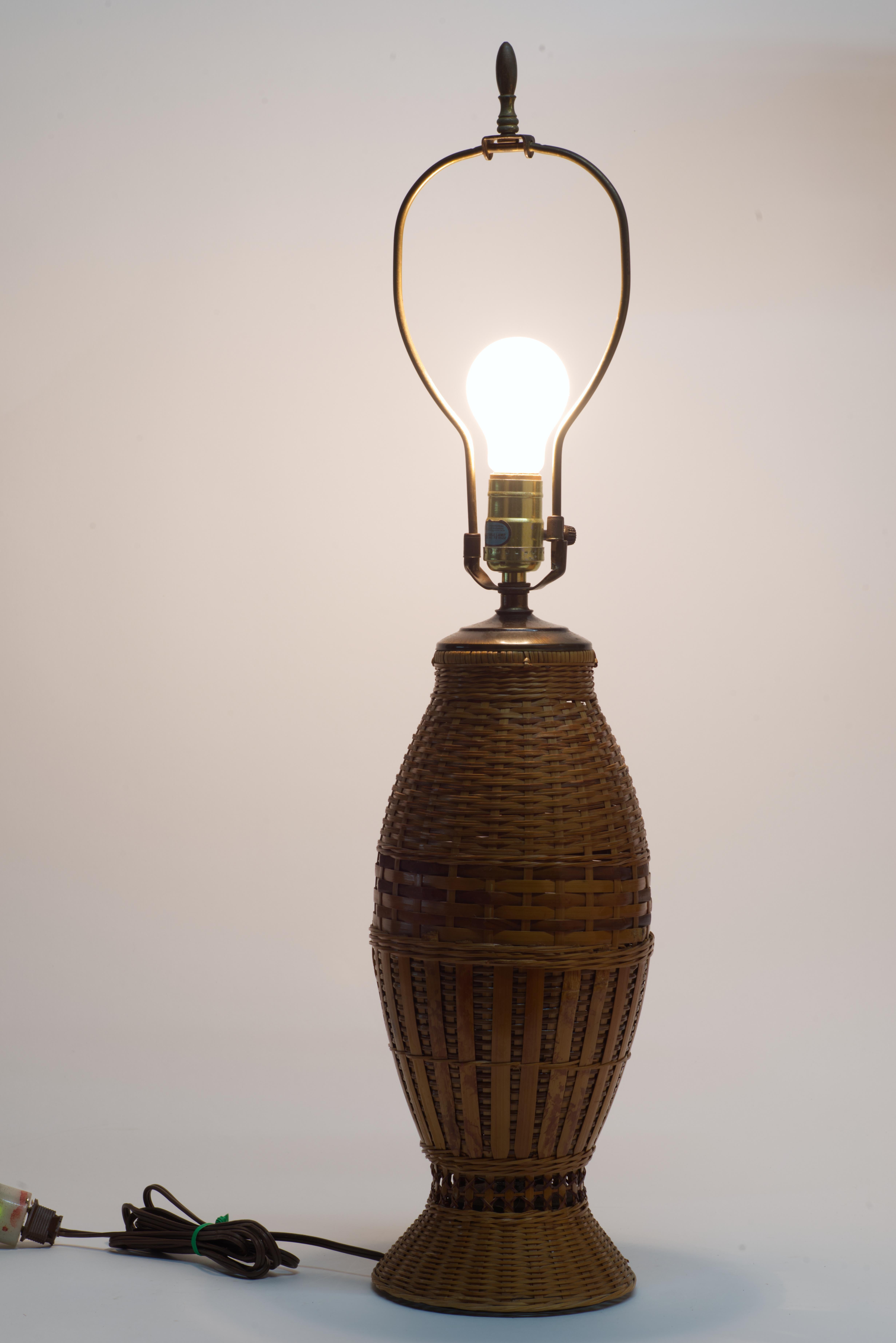 Vintage Rattan and Bronze Organic Modern Table Lamp For Sale 5