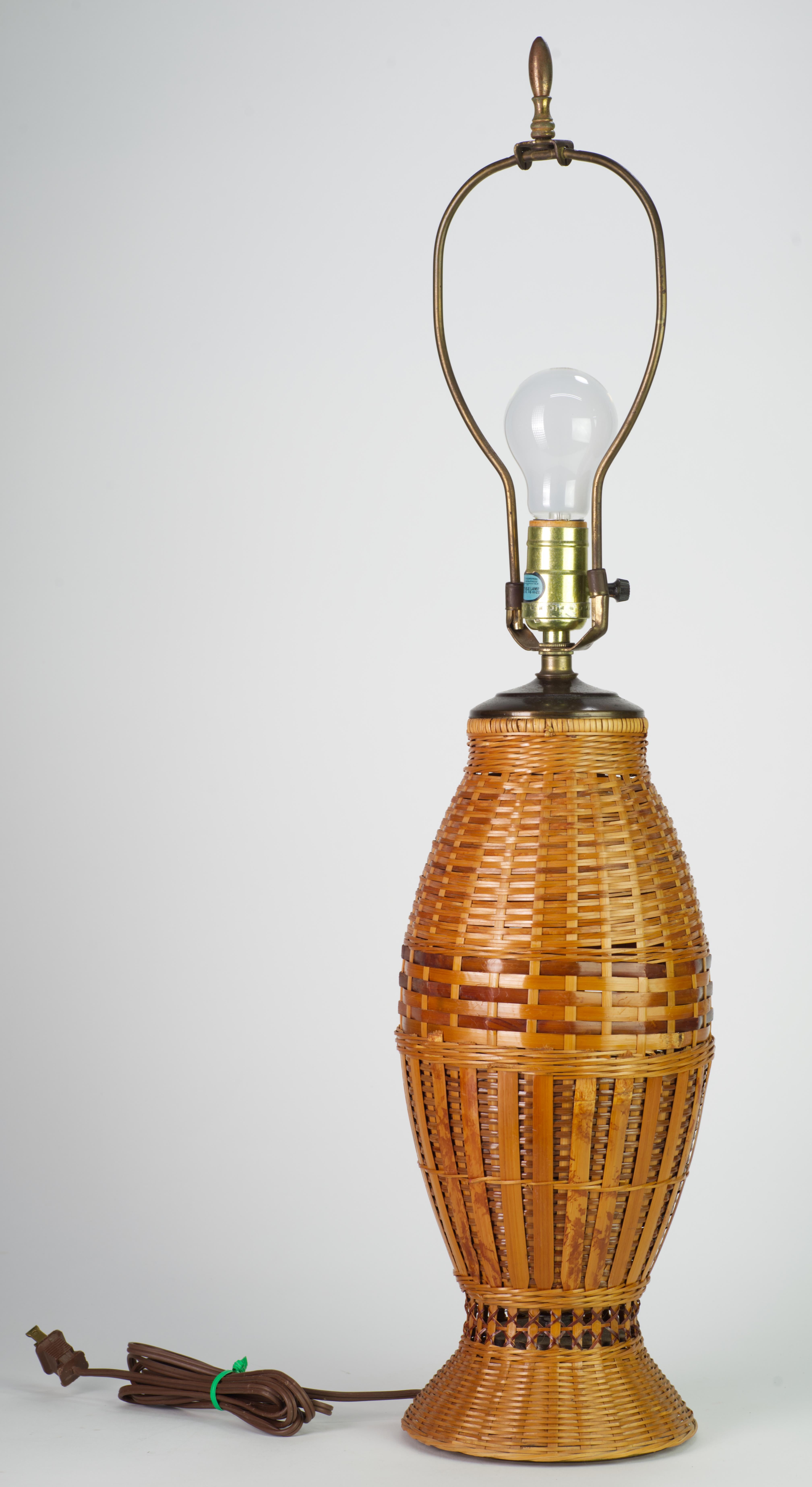Hand-Woven Vintage Rattan and Bronze Organic Modern Table Lamp For Sale