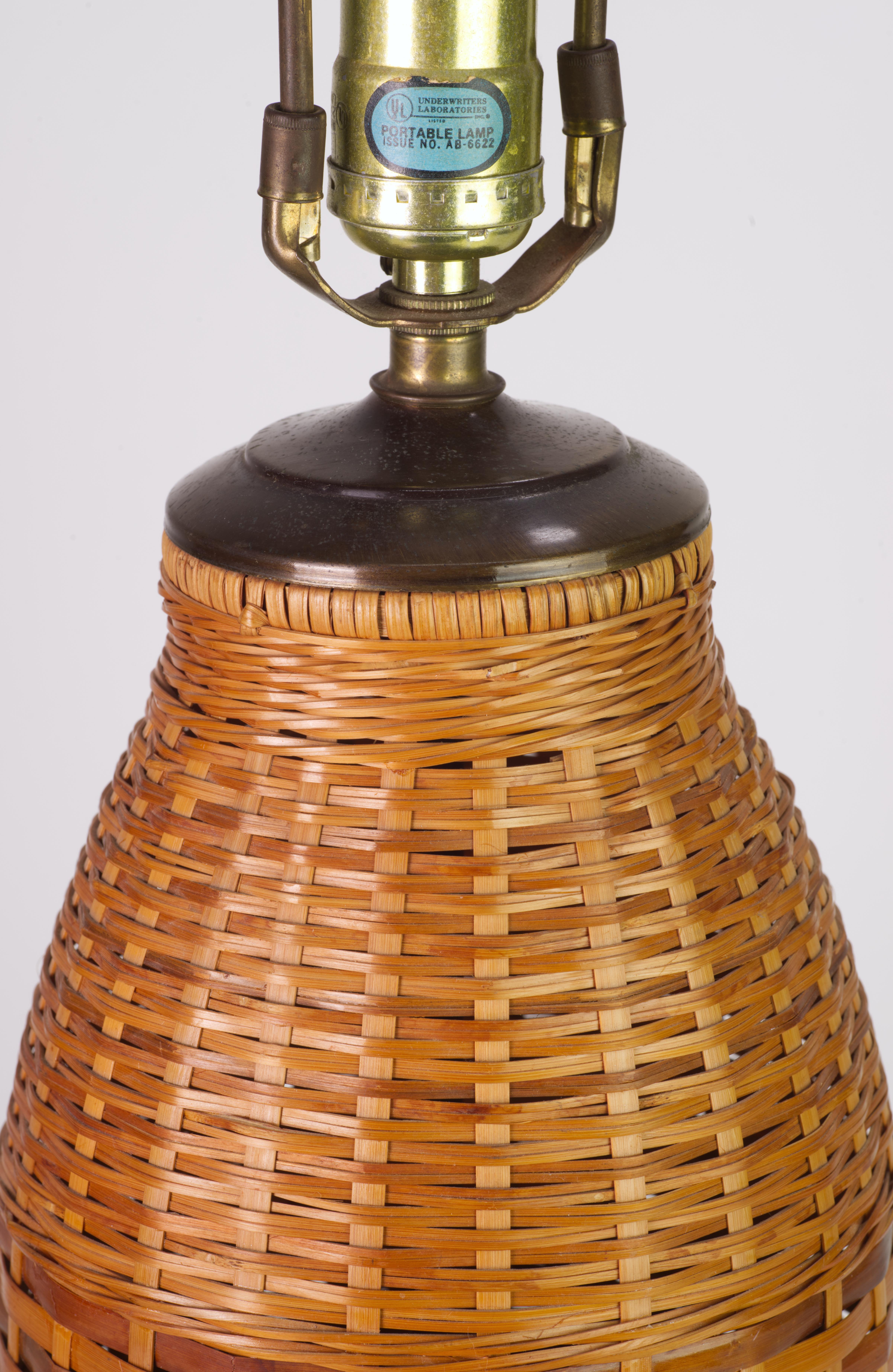 Vintage Rattan and Bronze Organic Modern Table Lamp For Sale 1