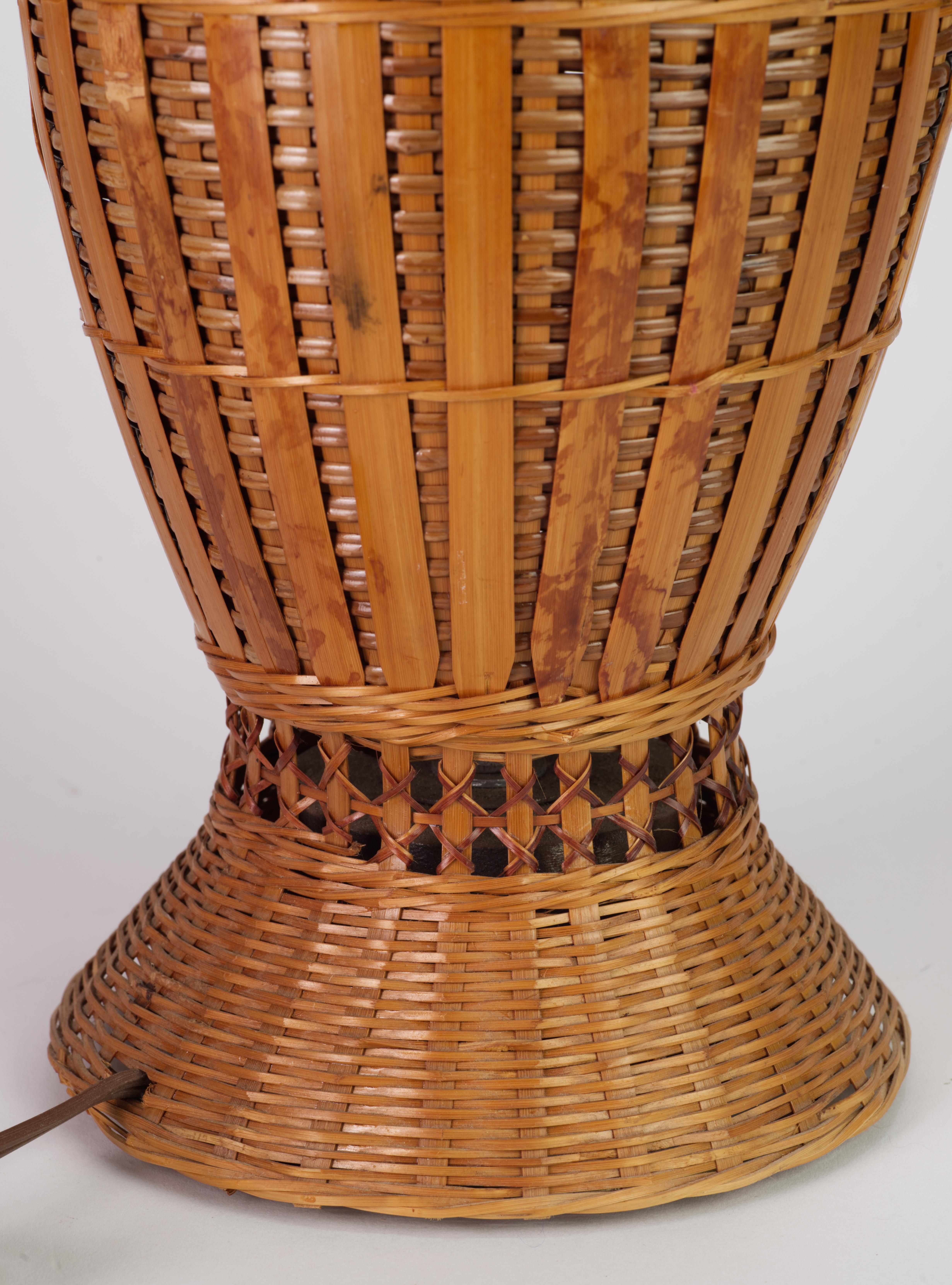 Vintage Rattan and Bronze Organic Modern Table Lamp For Sale 2