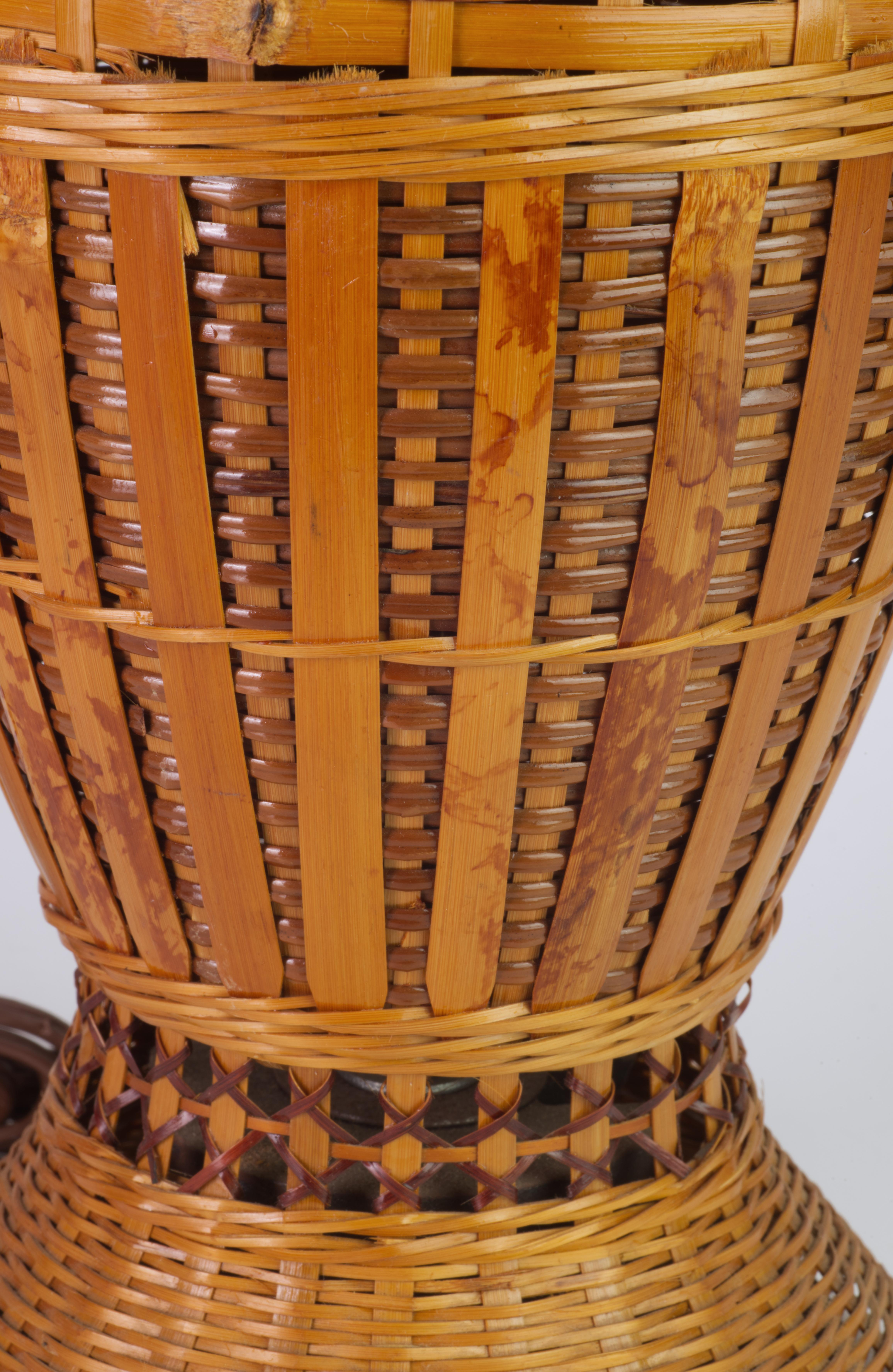 Vintage Rattan and Bronze Organic Modern Table Lamp For Sale 3
