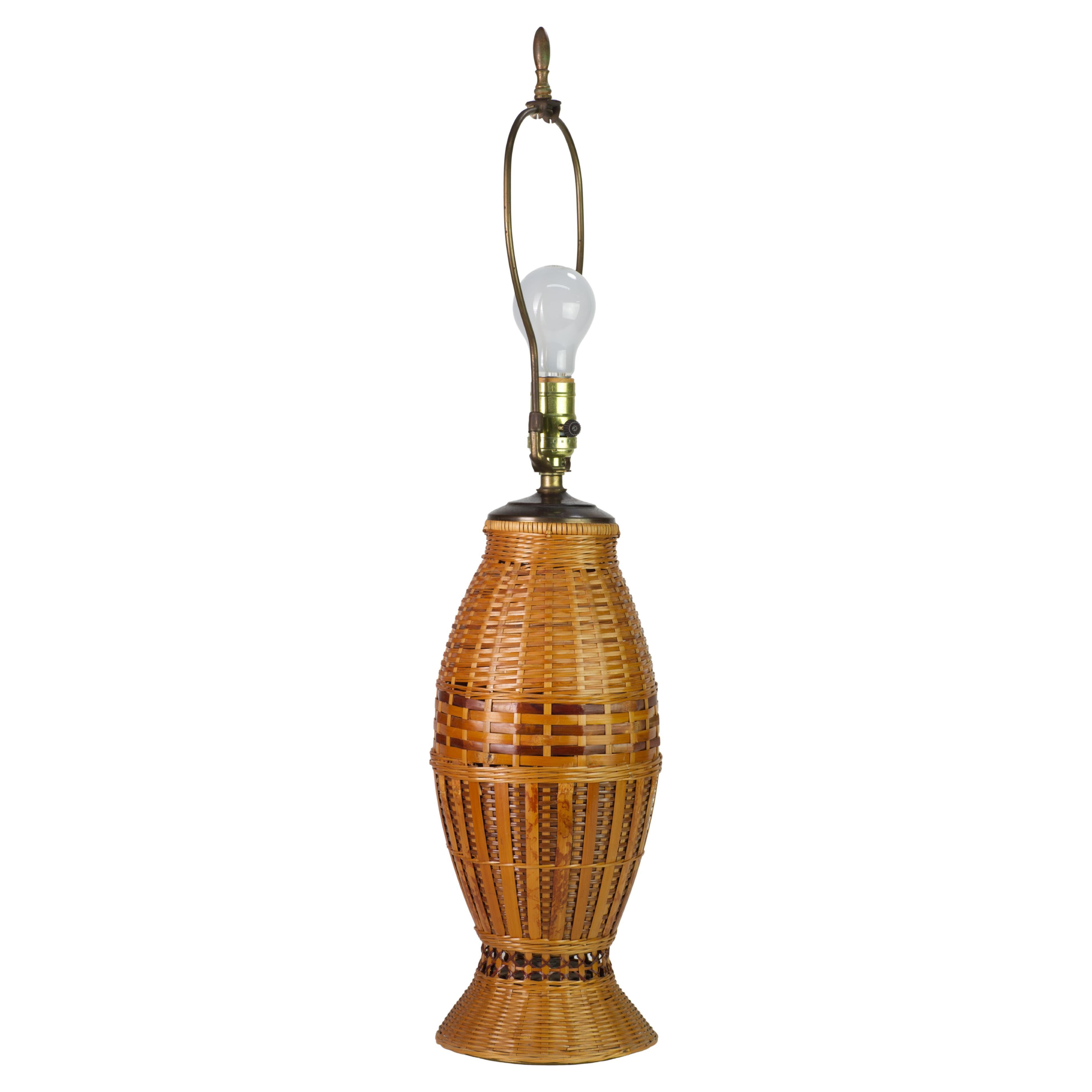 Lampe de bureau organique moderne vintage en rotin et bronze