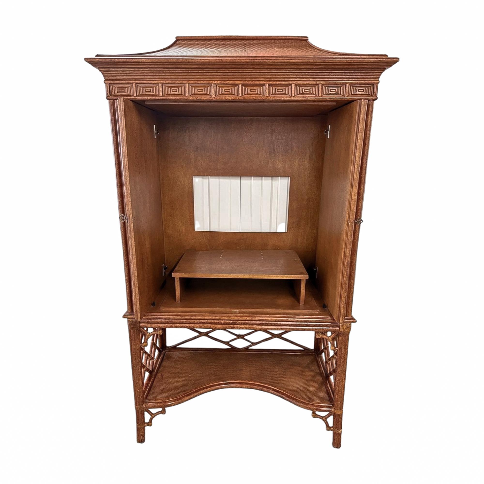 Vintage Rattan and Cane Armoire with Diamond-Weave Doors For Sale 1