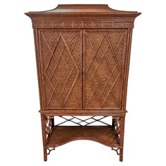 Vintage Rattan and Cane Armoire with Diamond-Weave Doors
